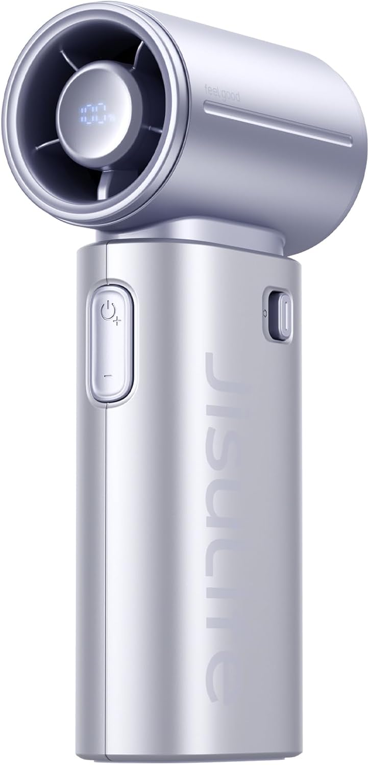 JISULIFE Life9S Handventilator, Turbo Power, tot 22 uur looptijd, 5000 mAh accu, 5-speed wind, mini-zakformaat, draagbare ventilator voor reizen, concerten, zwart