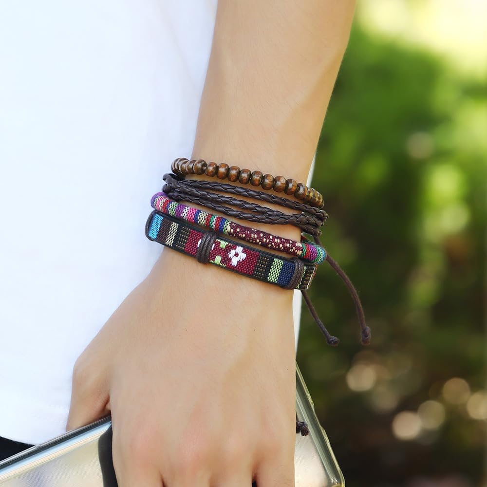 Genérico herenarmbanden, surferarmbanden, stoffen armbanden, boho-surferarmbanden voor mannen en vrouwen, verstelbaar, gevlochten boho-armbanden