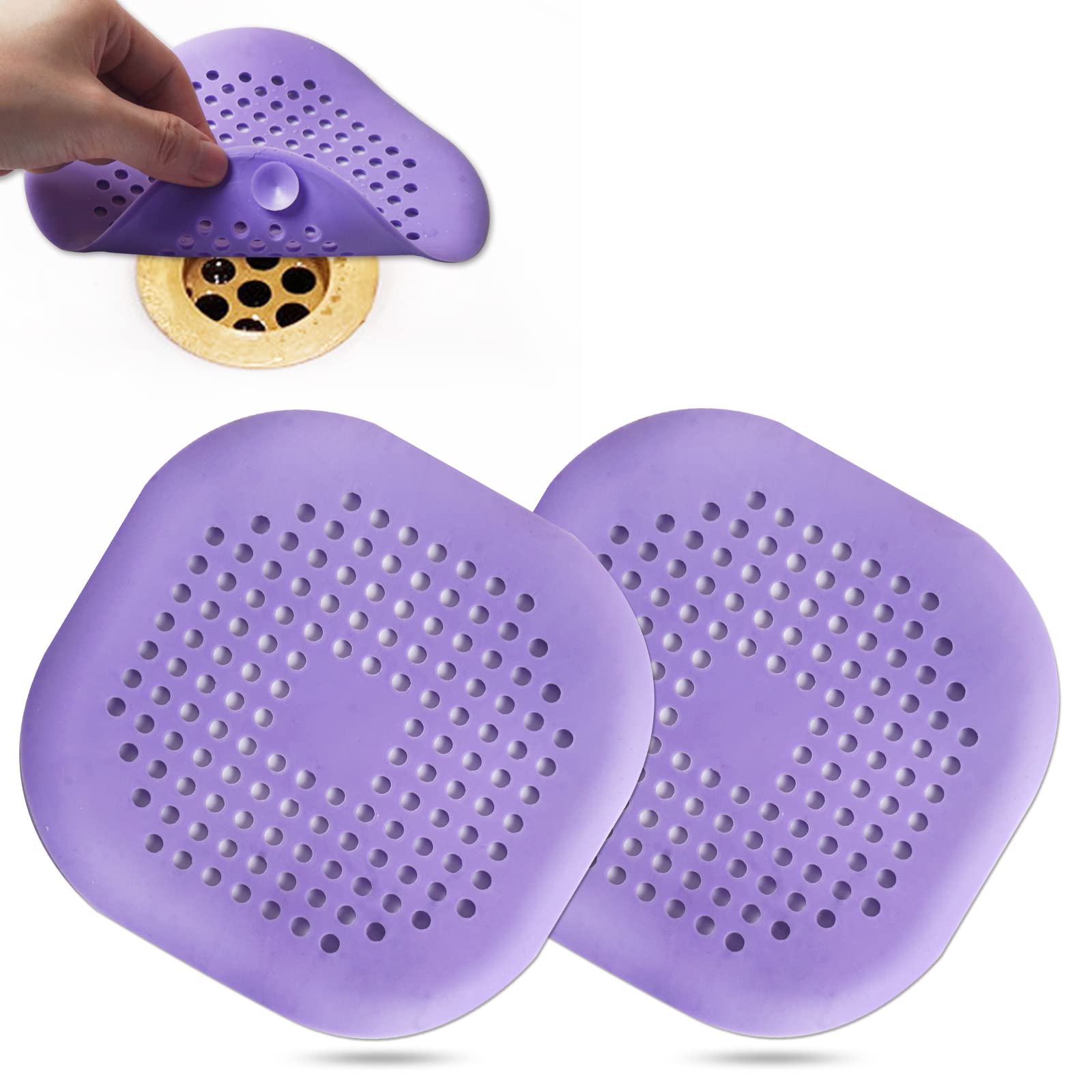 Bovinde Hair Drain Catcher,Square Cover for Shower 2 Pack (Sliver Grey) | Drainer Cover Silicone Hair Stopper with Suction Cups,Protector Accessories,Easy to Install Suit for Bathroom,Bathtub,Sink