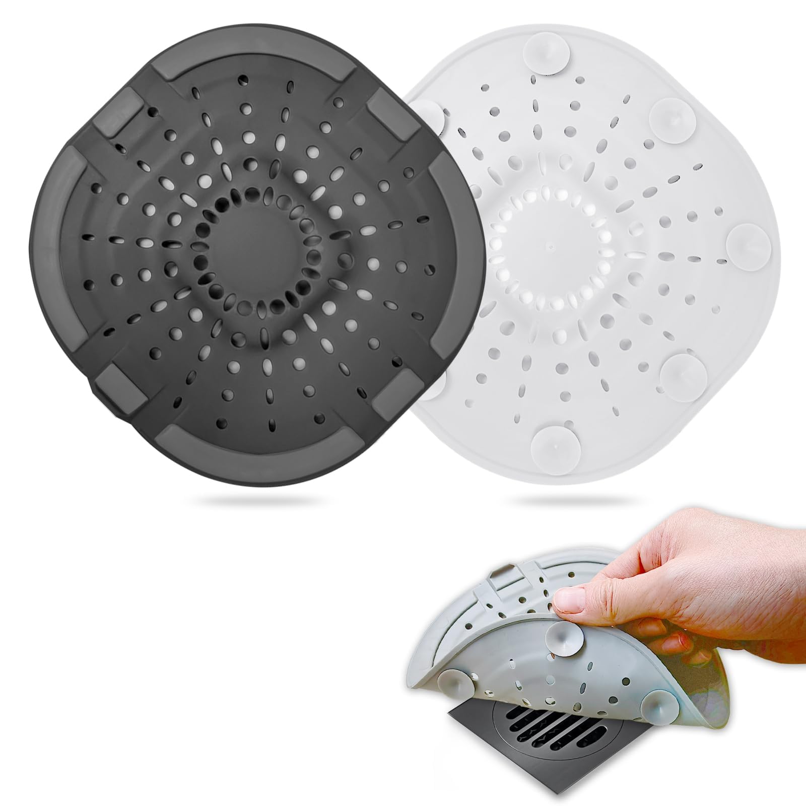 Bovinde Hair Drain Catcher,Square Cover for Shower 2 Pack (Sliver Grey) | Drainer Cover Silicone Hair Stopper with Suction Cups,Protector Accessories,Easy to Install Suit for Bathroom,Bathtub,Sink