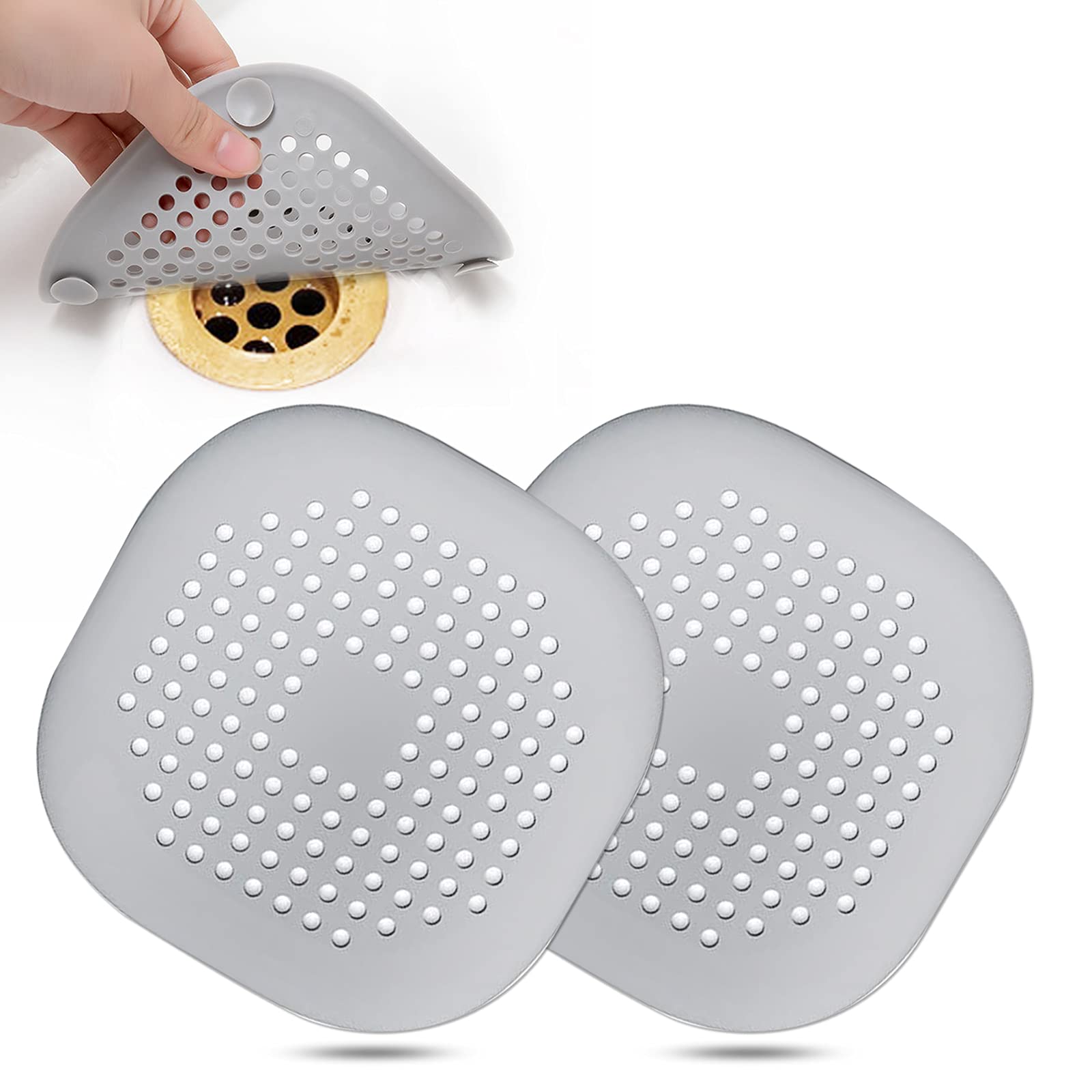 Bovinde Hair Drain Catcher,Square Cover for Shower 2 Pack (Sliver Grey) | Drainer Cover Silicone Hair Stopper with Suction Cups,Protector Accessories,Easy to Install Suit for Bathroom,Bathtub,Sink