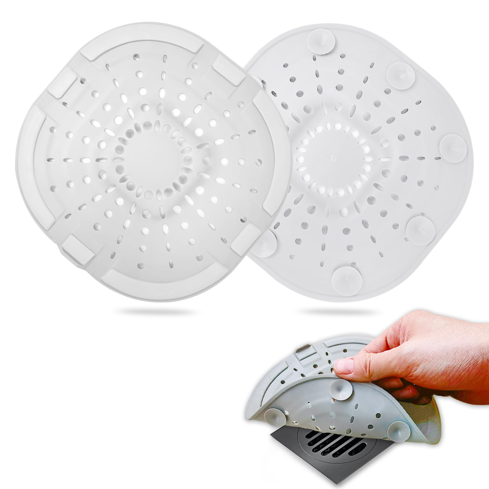 Bovinde Hair Drain Catcher,Square Cover for Shower 2 Pack (Sliver Grey) | Drainer Cover Silicone Hair Stopper with Suction Cups,Protector Accessories,Easy to Install Suit for Bathroom,Bathtub,Sink