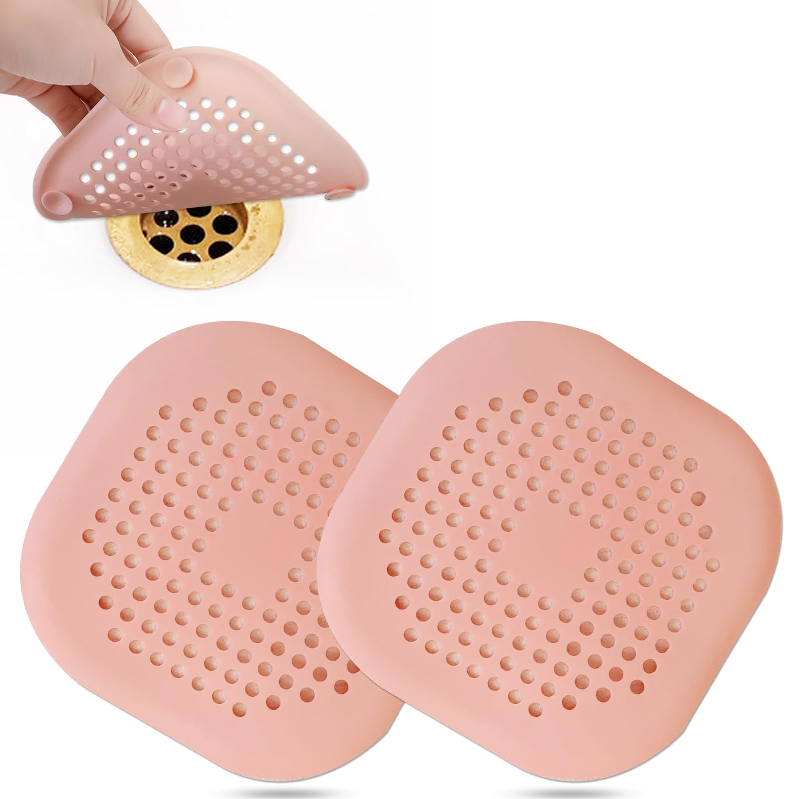 Bovinde Hair Drain Catcher,Square Cover for Shower 2 Pack (Sliver Grey) | Drainer Cover Silicone Hair Stopper with Suction Cups,Protector Accessories,Easy to Install Suit for Bathroom,Bathtub,Sink