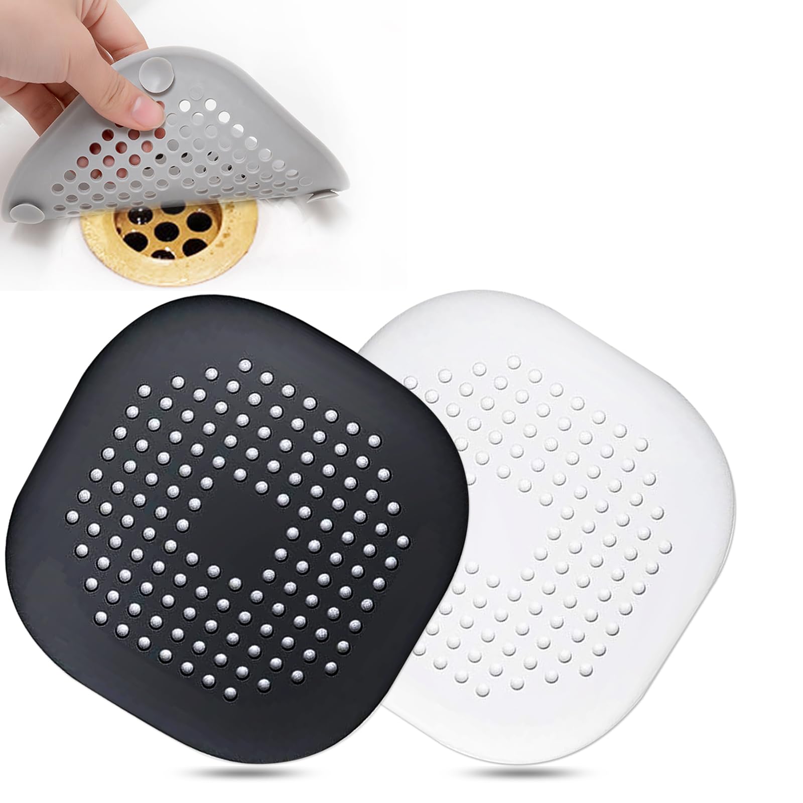 Bovinde Hair Drain Catcher,Square Cover for Shower 2 Pack (Sliver Grey) | Drainer Cover Silicone Hair Stopper with Suction Cups,Protector Accessories,Easy to Install Suit for Bathroom,Bathtub,Sink
