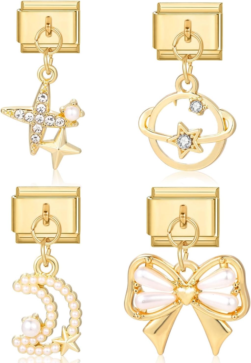 4 stuks Italiaanse bedels gouden armbandset, doe-het-zelf 9 mm afneembare module hanger Italiaanse stijl voor dames, roestvrij staal