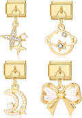 4 stuks Italiaanse bedels gouden armbandset, doe-het-zelf 9 mm afneembare module hanger Italiaanse stijl voor dames, roestvrij staal