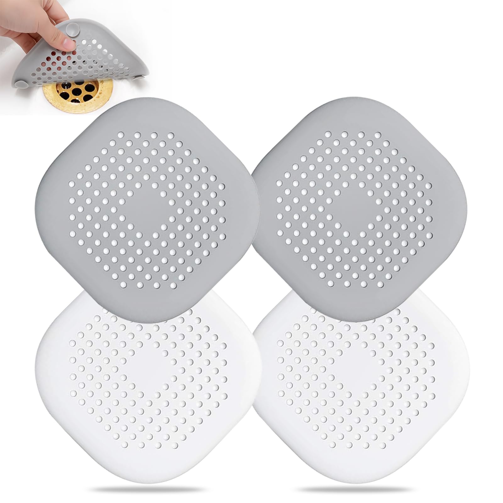 Bovinde Hair Drain Catcher,Square Cover for Shower 2 Pack (Sliver Grey) | Drainer Cover Silicone Hair Stopper with Suction Cups,Protector Accessories,Easy to Install Suit for Bathroom,Bathtub,Sink