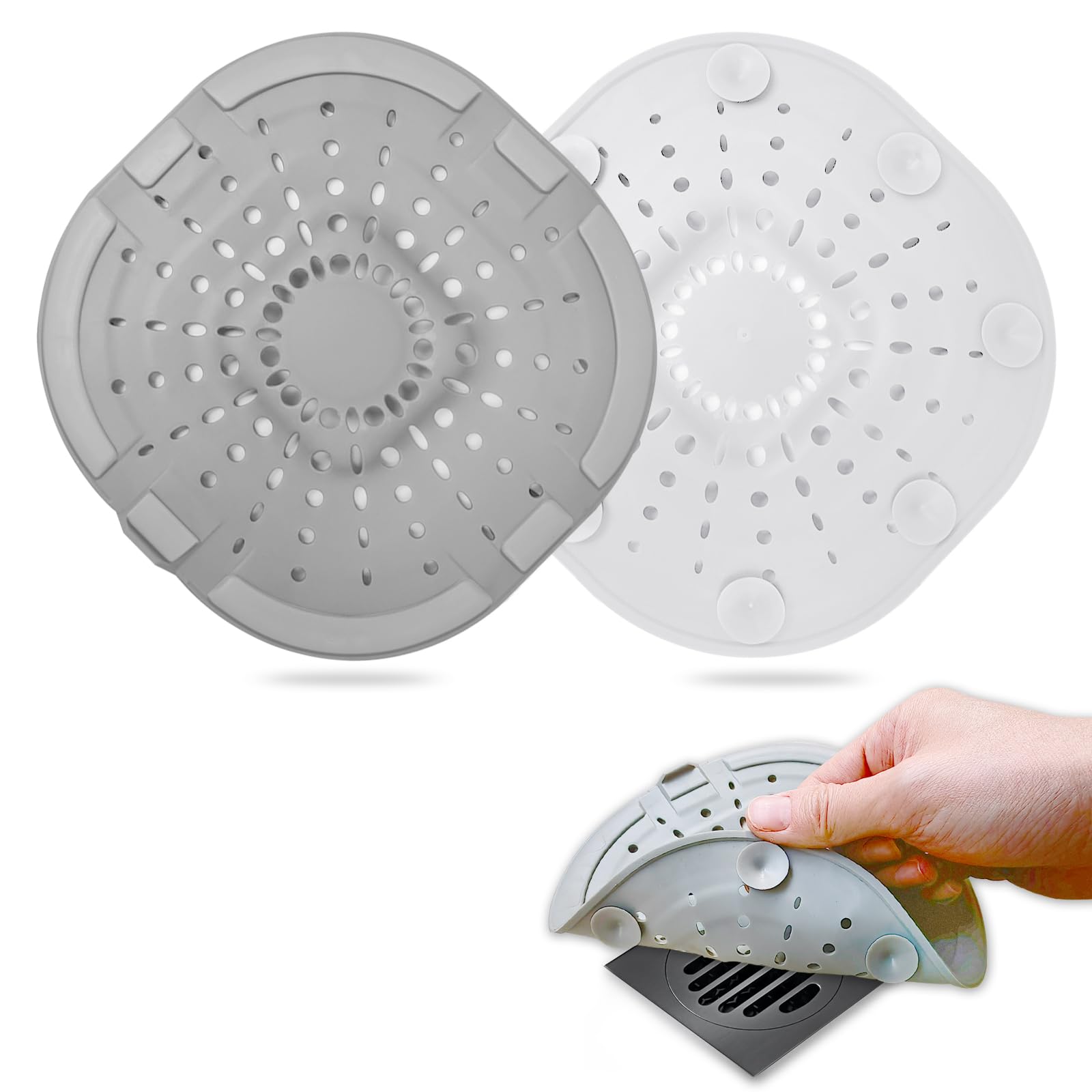 Bovinde Hair Drain Catcher,Square Cover for Shower 2 Pack (Sliver Grey) | Drainer Cover Silicone Hair Stopper with Suction Cups,Protector Accessories,Easy to Install Suit for Bathroom,Bathtub,Sink