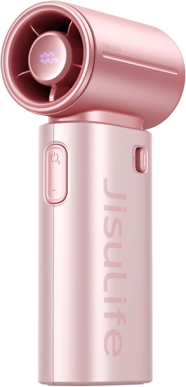 JISULIFE Life9S Handventilator, Turbo Power, tot 22 uur looptijd, 5000 mAh accu, 5-speed wind, mini-zakformaat, draagbare ventilator voor reizen, concerten, zwart
