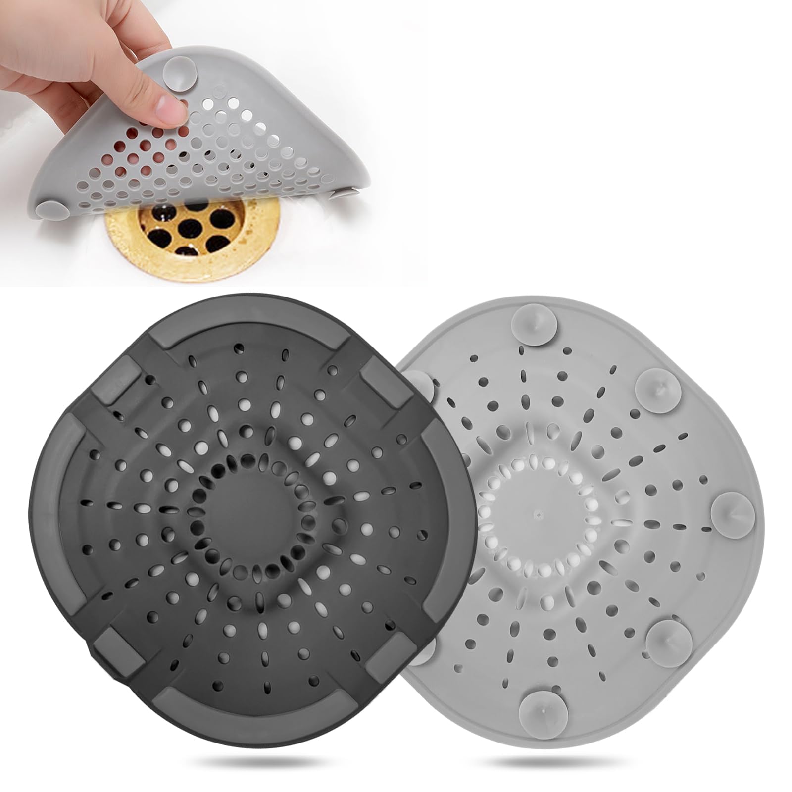 Bovinde Hair Drain Catcher,Square Cover for Shower 2 Pack (Sliver Grey) | Drainer Cover Silicone Hair Stopper with Suction Cups,Protector Accessories,Easy to Install Suit for Bathroom,Bathtub,Sink