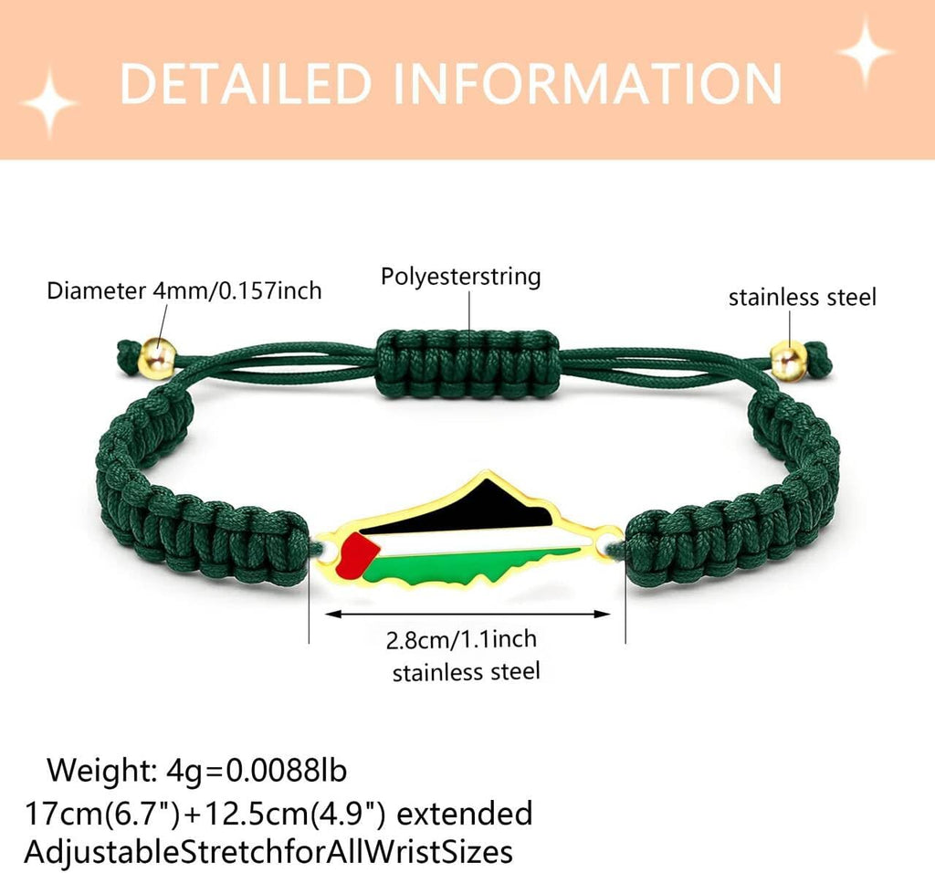Palestina-kaartarmband, handgemaakte, verstelbare sieraden van touw, Midden-Oosters geloofsgeschenk voor mannen en vrouwen, unisex culturele armband YA5882