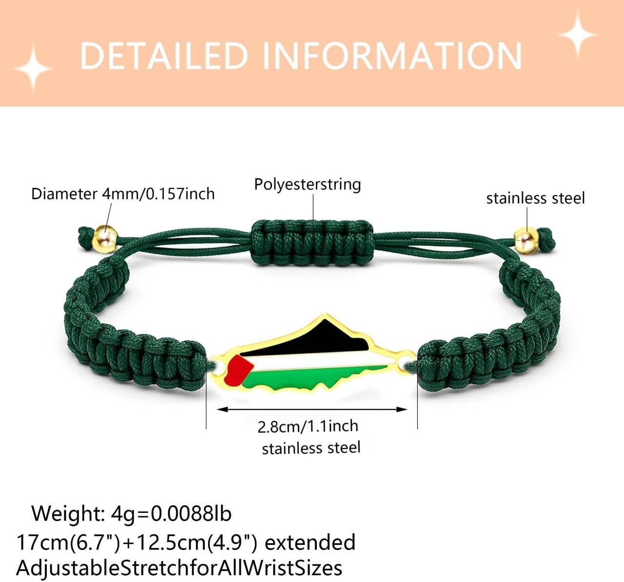 Palestina-kaartarmband, handgemaakte, verstelbare sieraden van touw, Midden-Oosters geloofsgeschenk voor mannen en vrouwen, unisex culturele armband YA5882