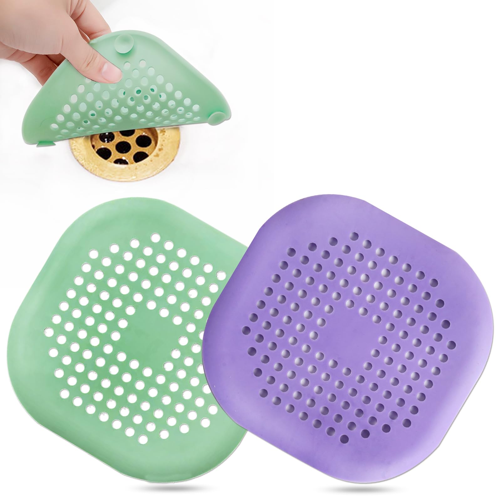 Bovinde Hair Drain Catcher,Square Cover for Shower 2 Pack (Sliver Grey) | Drainer Cover Silicone Hair Stopper with Suction Cups,Protector Accessories,Easy to Install Suit for Bathroom,Bathtub,Sink