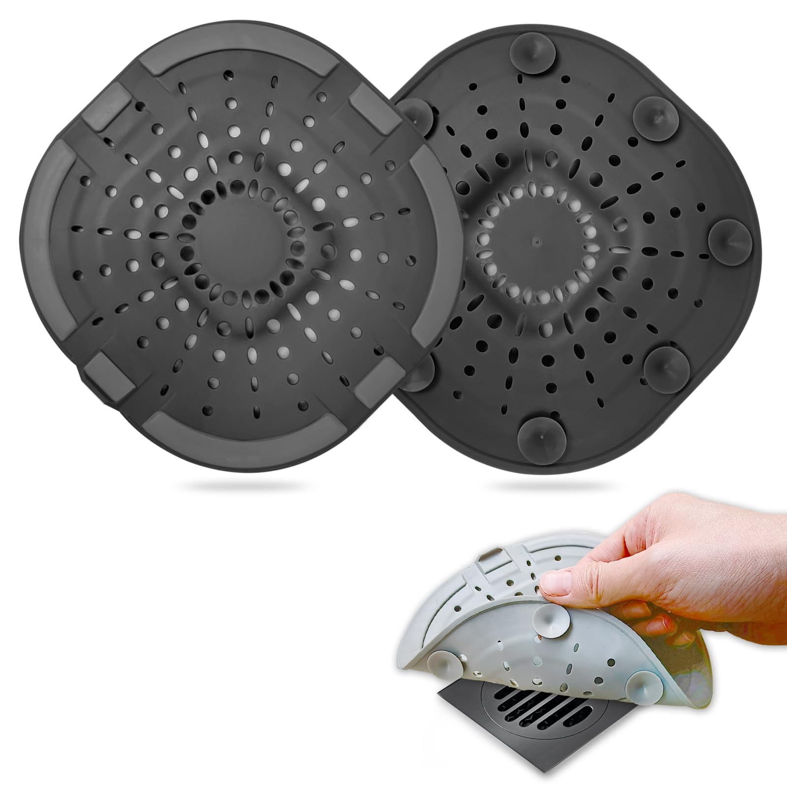 Bovinde Hair Drain Catcher,Square Cover for Shower 2 Pack (Sliver Grey) | Drainer Cover Silicone Hair Stopper with Suction Cups,Protector Accessories,Easy to Install Suit for Bathroom,Bathtub,Sink
