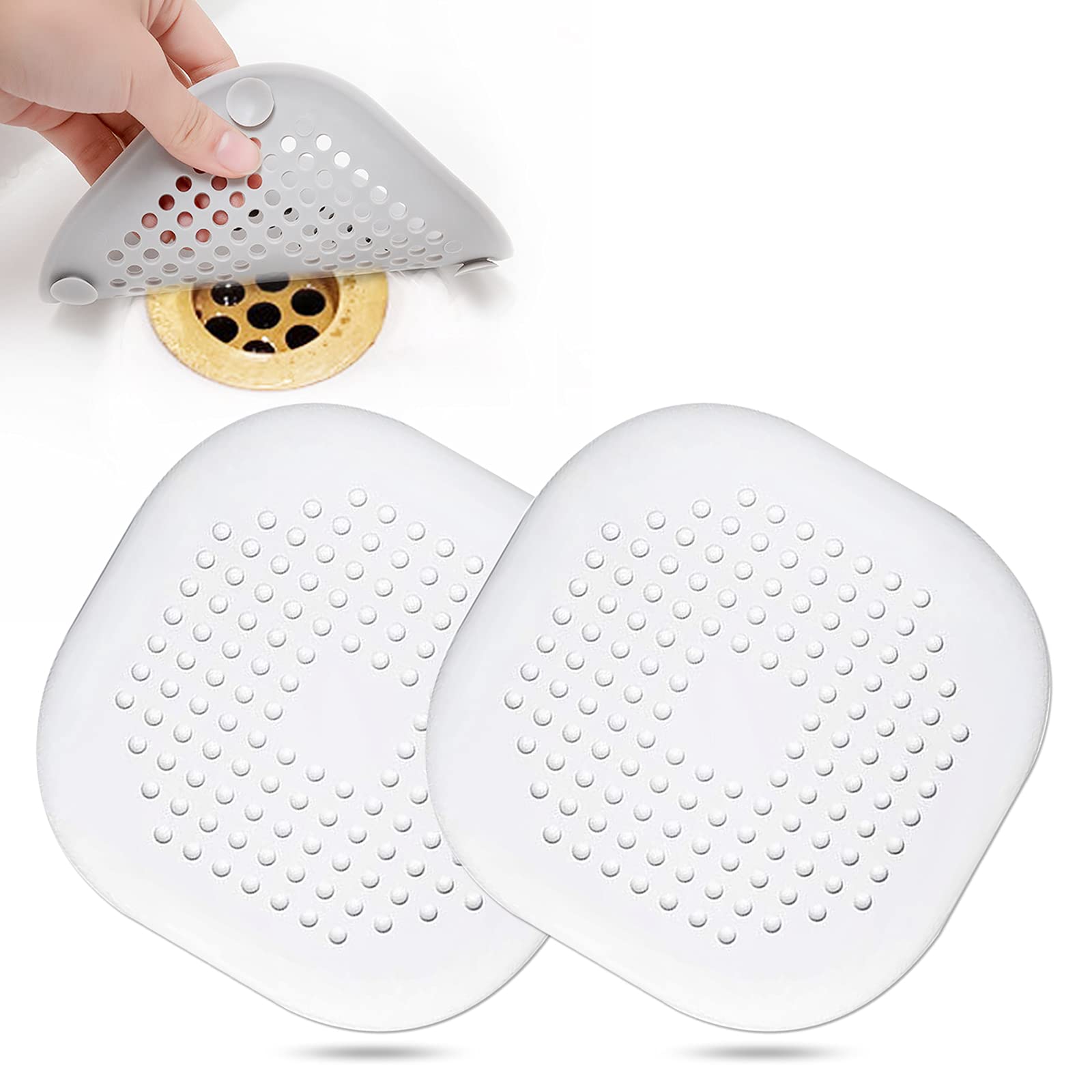 Bovinde Hair Drain Catcher,Square Cover for Shower 2 Pack (Sliver Grey) | Drainer Cover Silicone Hair Stopper with Suction Cups,Protector Accessories,Easy to Install Suit for Bathroom,Bathtub,Sink