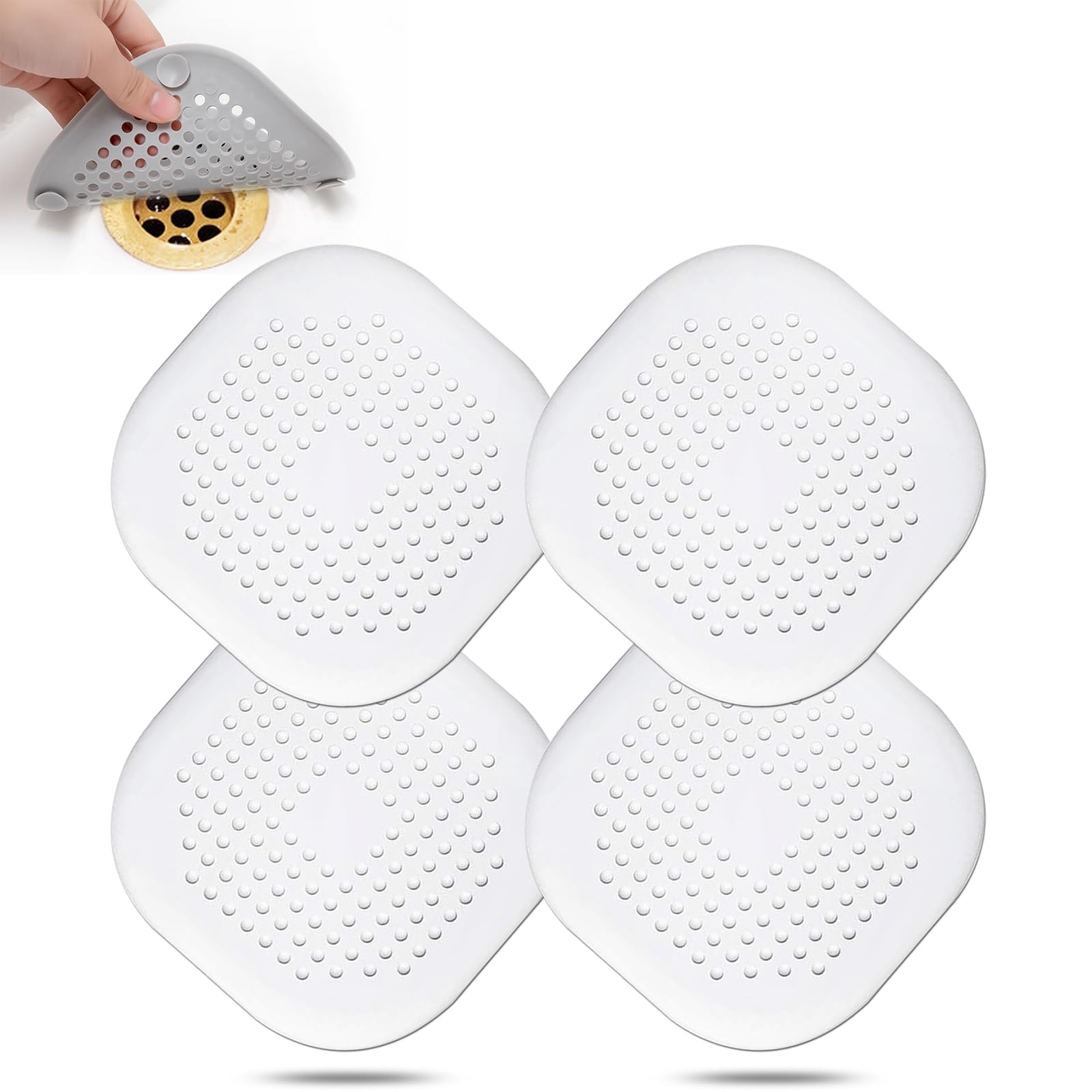 Bovinde Hair Drain Catcher,Square Cover for Shower 2 Pack (Sliver Grey) | Drainer Cover Silicone Hair Stopper with Suction Cups,Protector Accessories,Easy to Install Suit for Bathroom,Bathtub,Sink