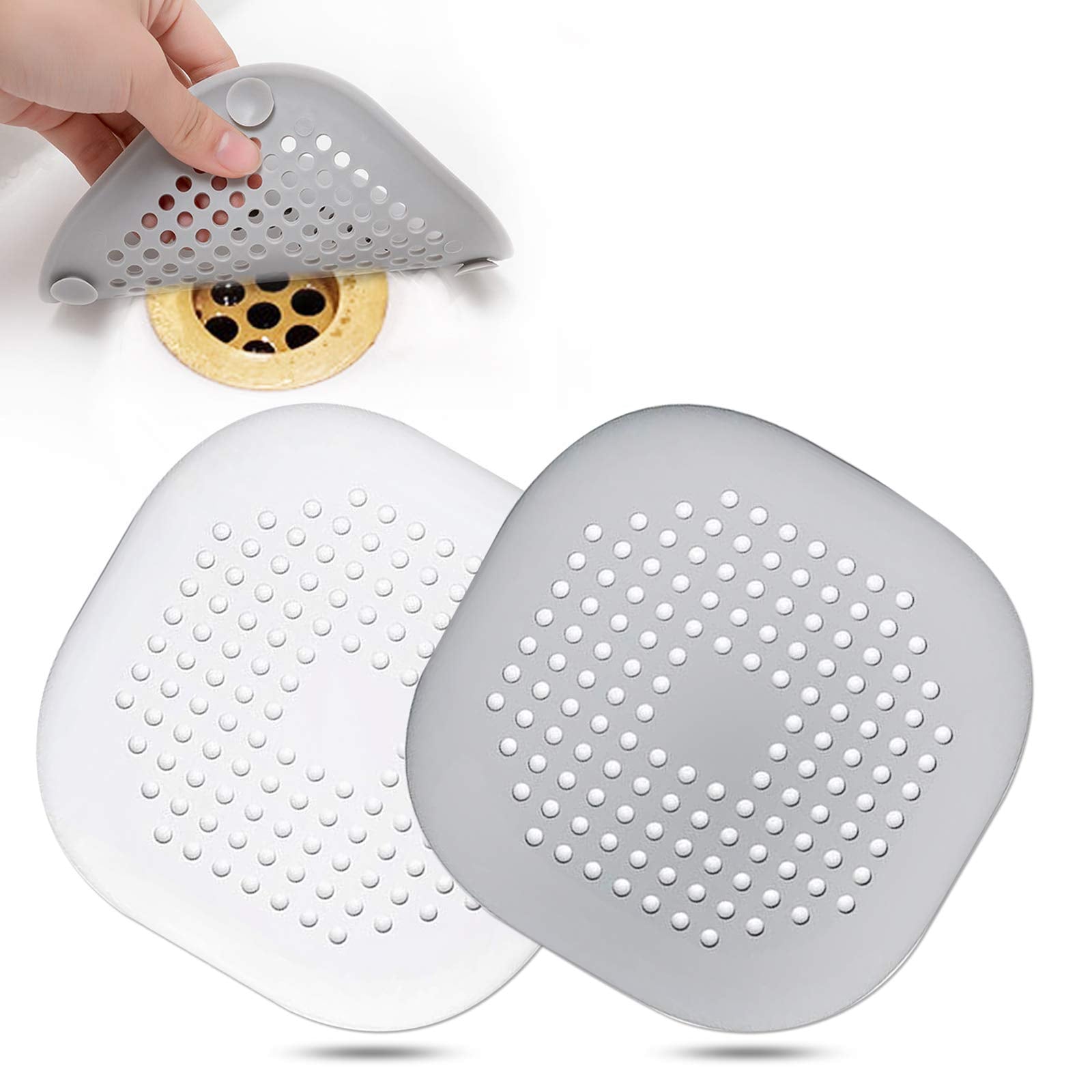 Bovinde Hair Drain Catcher,Square Cover for Shower 2 Pack (Sliver Grey) | Drainer Cover Silicone Hair Stopper with Suction Cups,Protector Accessories,Easy to Install Suit for Bathroom,Bathtub,Sink