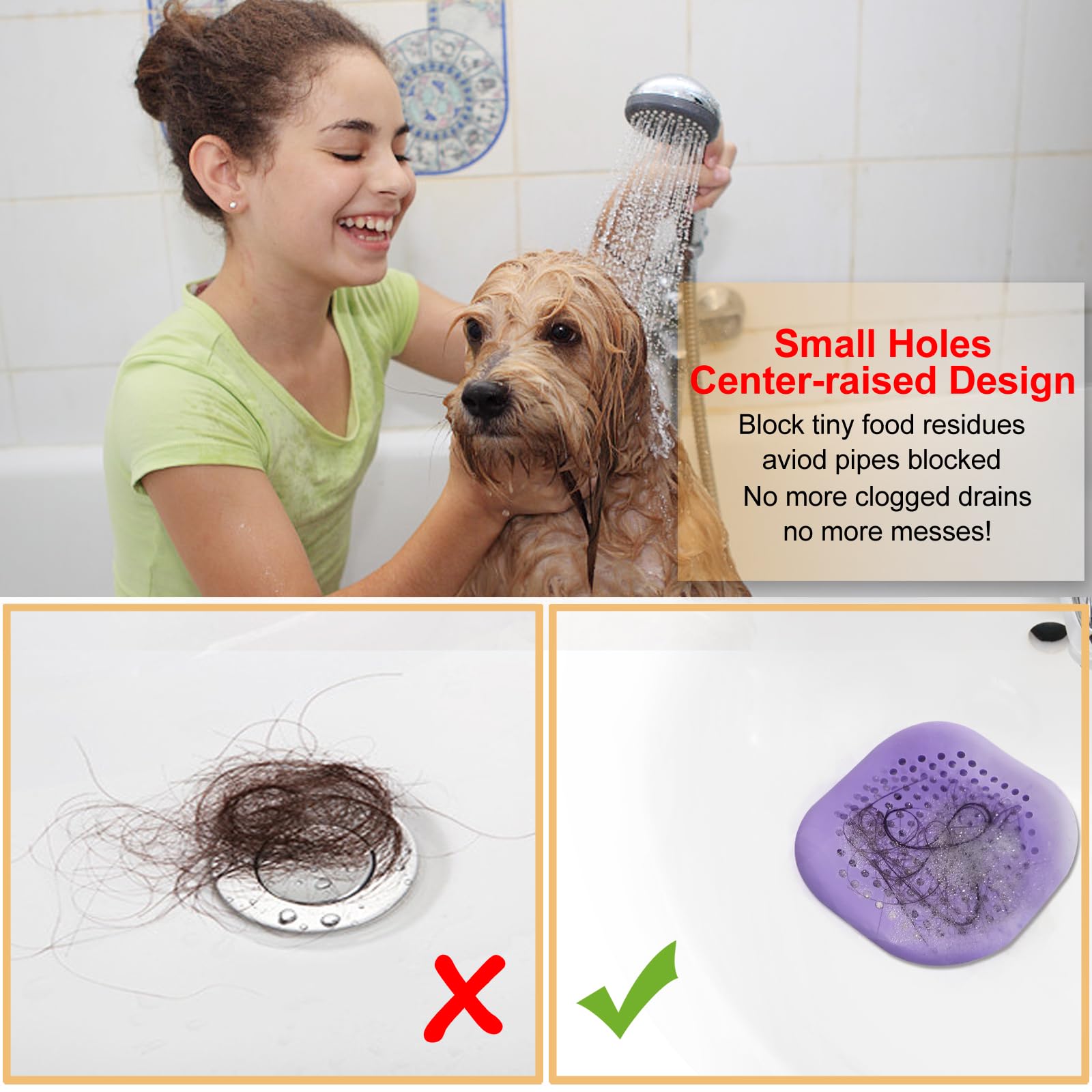 Bovinde Hair Drain Catcher,Square Cover for Shower 2 Pack (Sliver Grey) | Drainer Cover Silicone Hair Stopper with Suction Cups,Protector Accessories,Easy to Install Suit for Bathroom,Bathtub,Sink