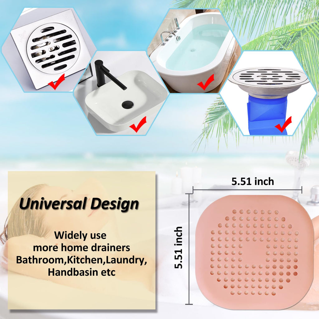 Bovinde Hair Drain Catcher,Square Cover for Shower 2 Pack (Sliver Grey) | Drainer Cover Silicone Hair Stopper with Suction Cups,Protector Accessories,Easy to Install Suit for Bathroom,Bathtub,Sink