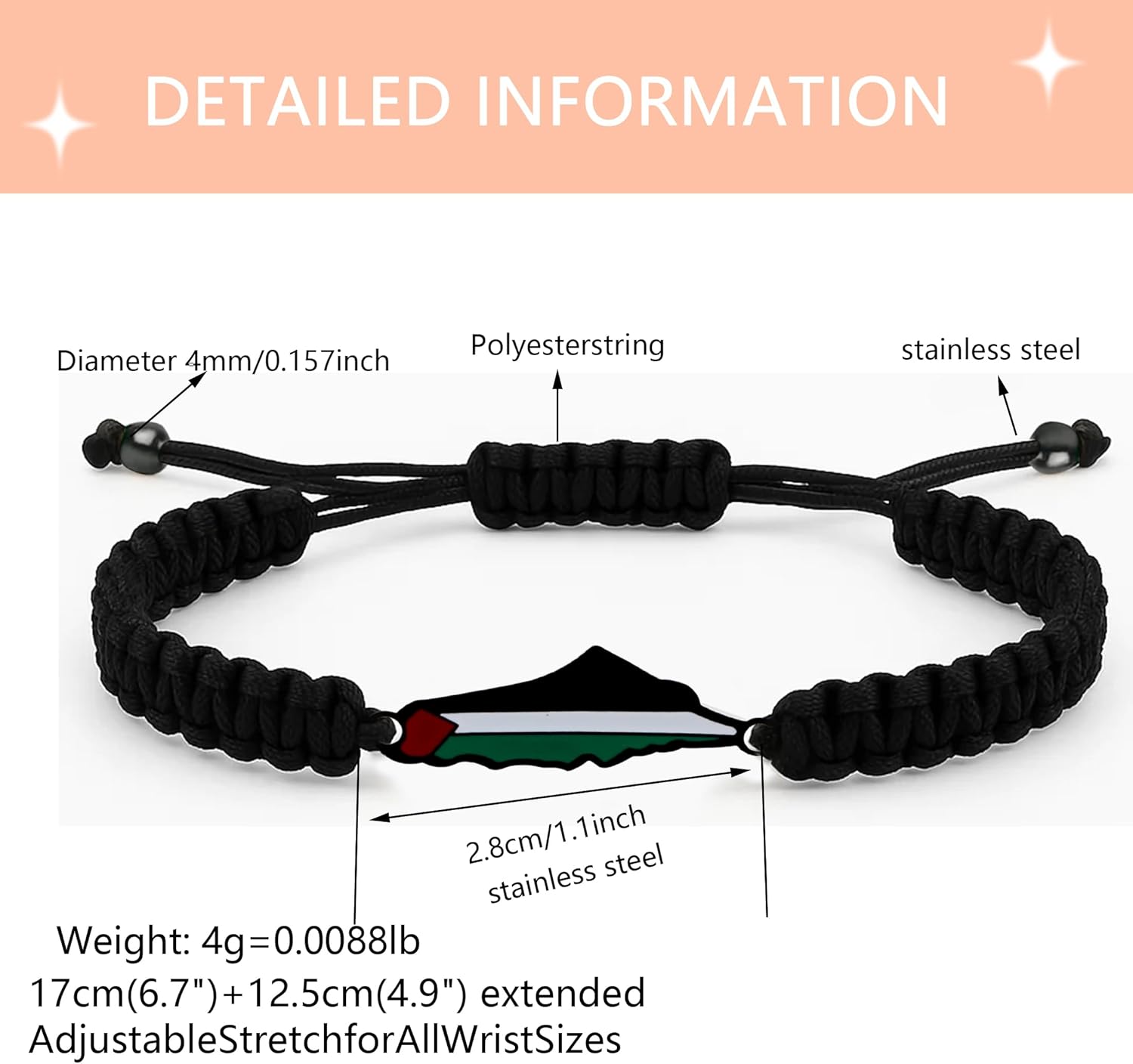 Palestina-kaartarmband, handgemaakte, verstelbare sieraden van touw, Midden-Oosters geloofsgeschenk voor mannen en vrouwen, unisex culturele armband YA5882
