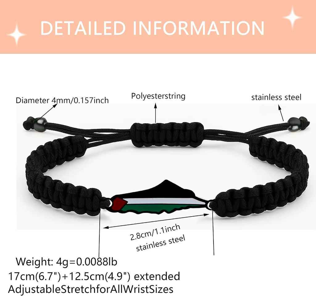 Palestina-kaartarmband, handgemaakte, verstelbare sieraden van touw, Midden-Oosters geloofsgeschenk voor mannen en vrouwen, unisex culturele armband YA5882