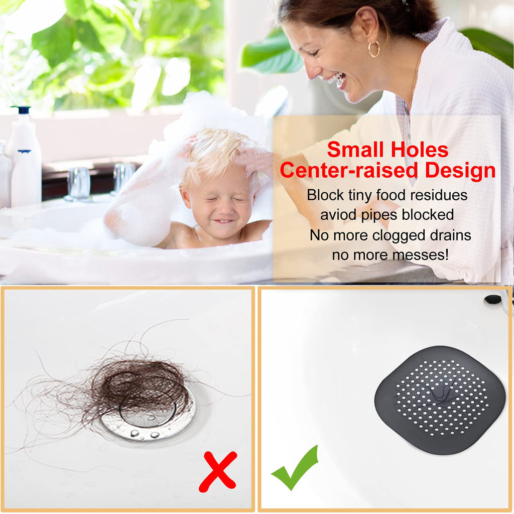 Bovinde Hair Drain Catcher,Square Cover for Shower 2 Pack (Sliver Grey) | Drainer Cover Silicone Hair Stopper with Suction Cups,Protector Accessories,Easy to Install Suit for Bathroom,Bathtub,Sink