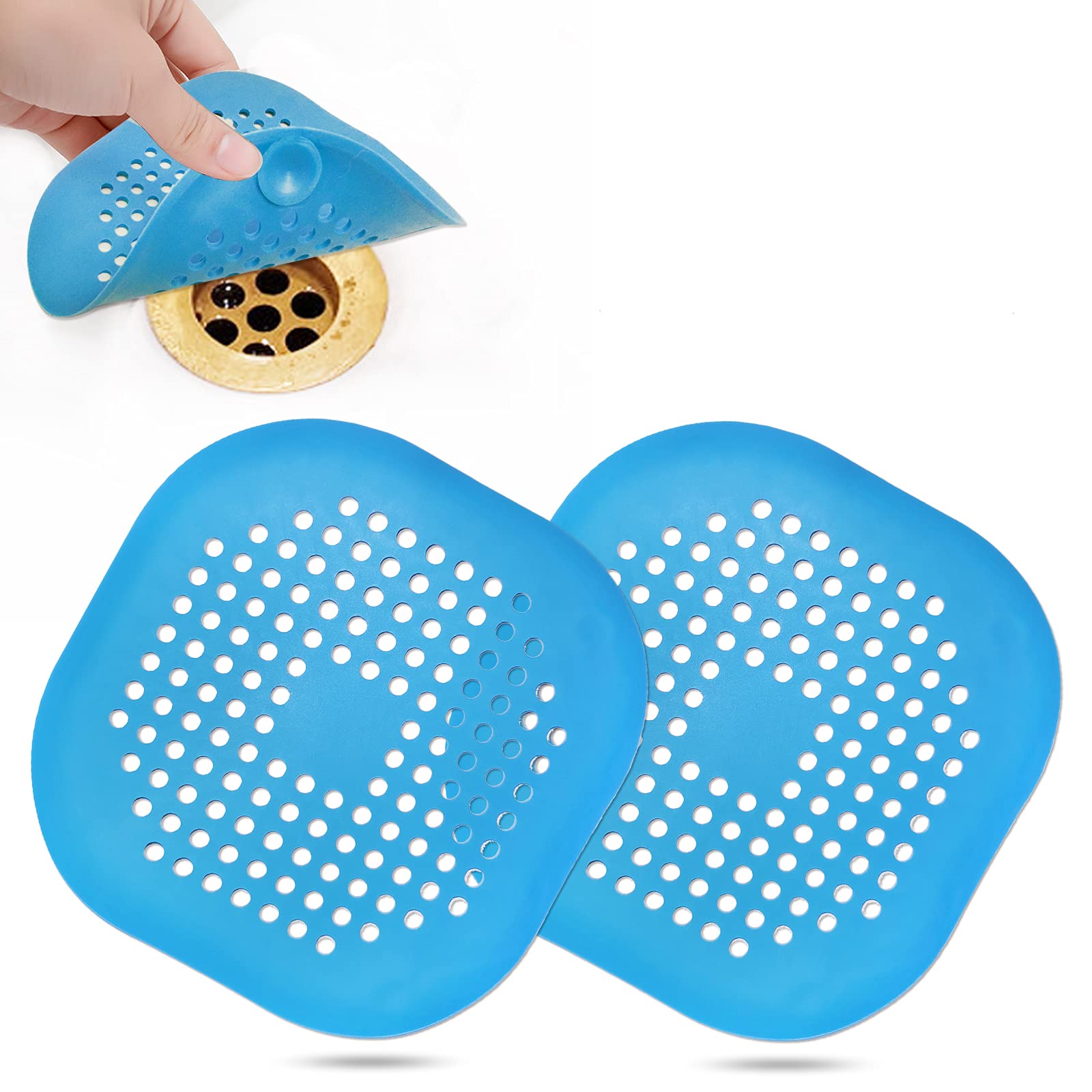 Bovinde Hair Drain Catcher,Square Cover for Shower 2 Pack (Sliver Grey) | Drainer Cover Silicone Hair Stopper with Suction Cups,Protector Accessories,Easy to Install Suit for Bathroom,Bathtub,Sink