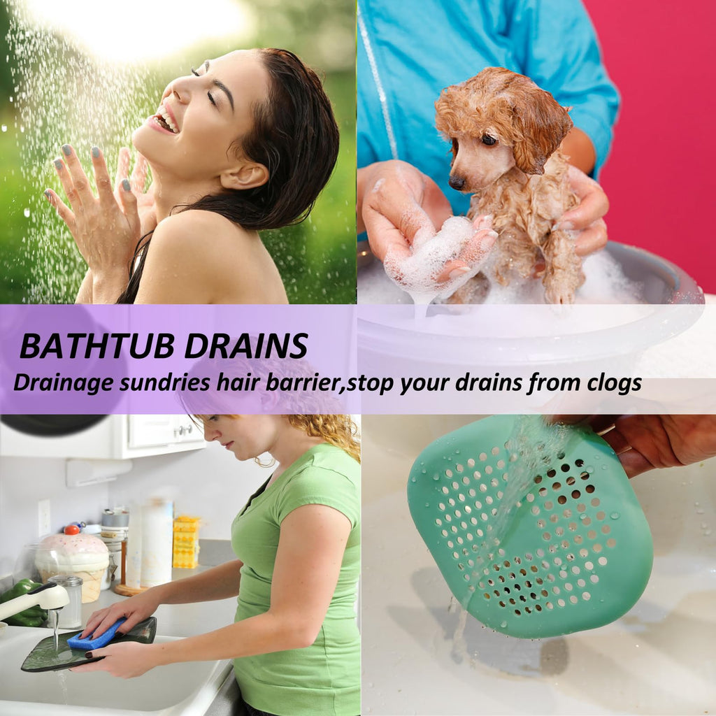 Bovinde Hair Drain Catcher,Square Cover for Shower 2 Pack (Sliver Grey) | Drainer Cover Silicone Hair Stopper with Suction Cups,Protector Accessories,Easy to Install Suit for Bathroom,Bathtub,Sink