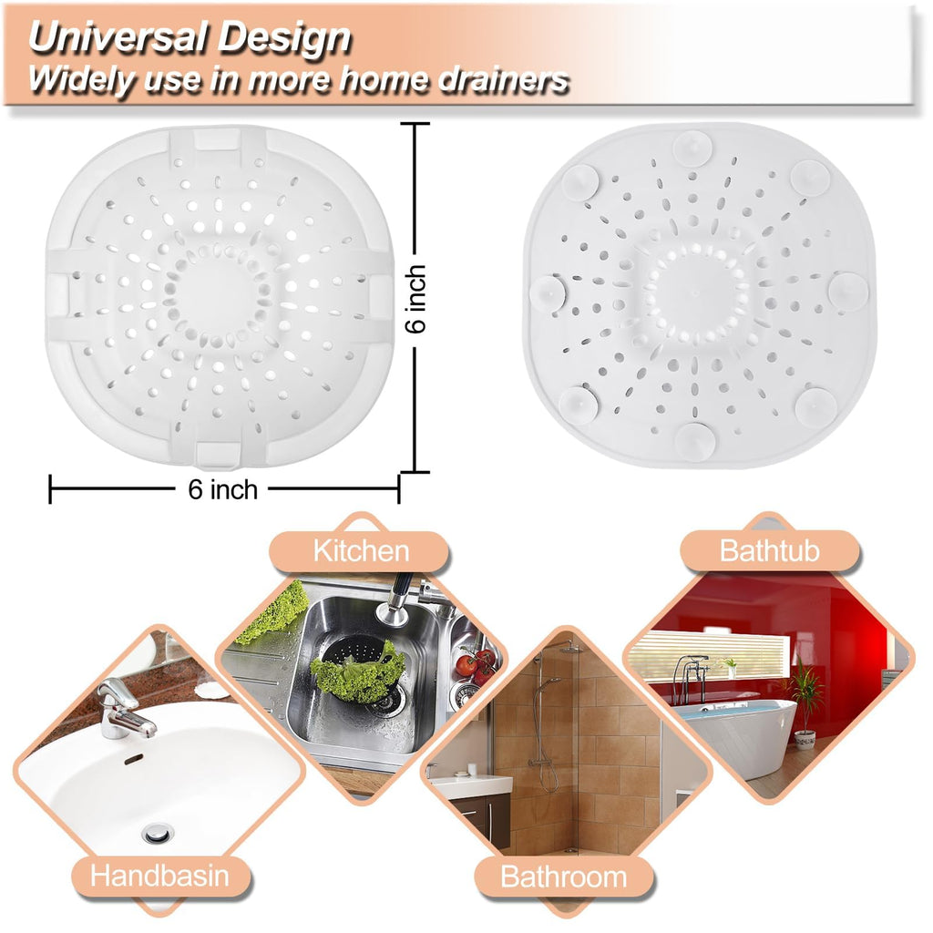 Bovinde Hair Drain Catcher,Square Cover for Shower 2 Pack (Sliver Grey) | Drainer Cover Silicone Hair Stopper with Suction Cups,Protector Accessories,Easy to Install Suit for Bathroom,Bathtub,Sink