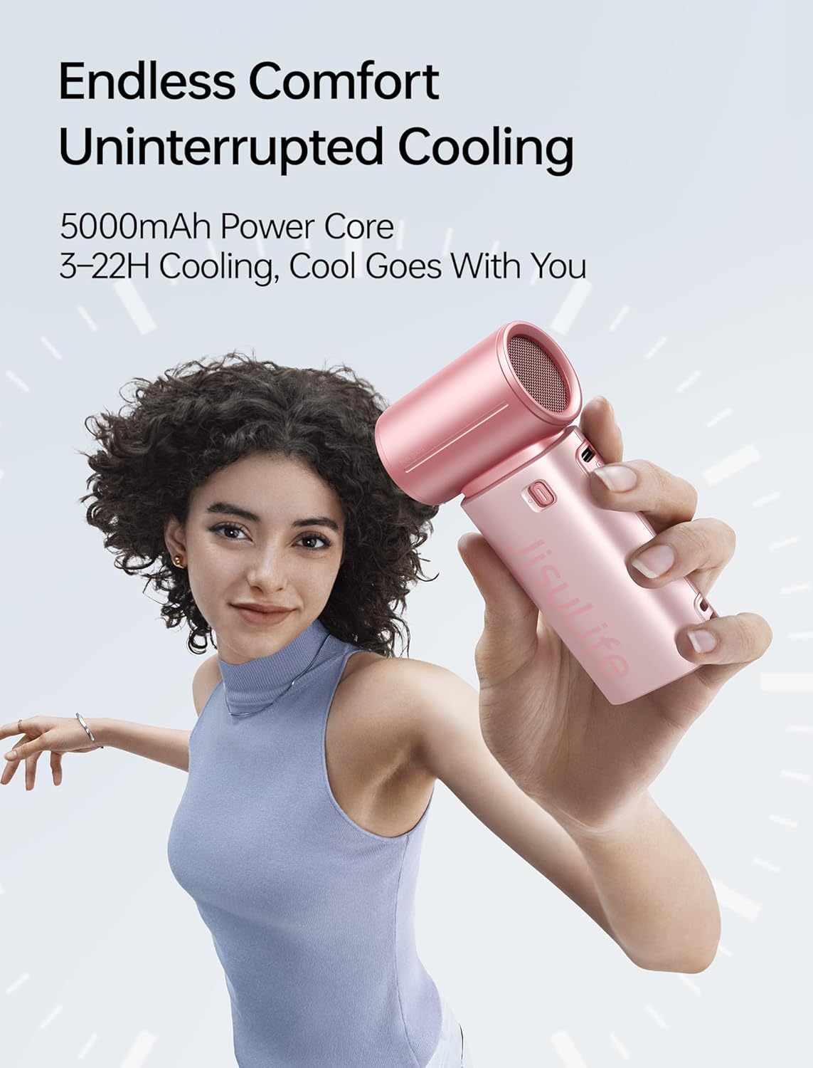 JISULIFE Life9S Handventilator, Turbo Power, tot 22 uur looptijd, 5000 mAh accu, 5-speed wind, mini-zakformaat, draagbare ventilator voor reizen, concerten, zwart