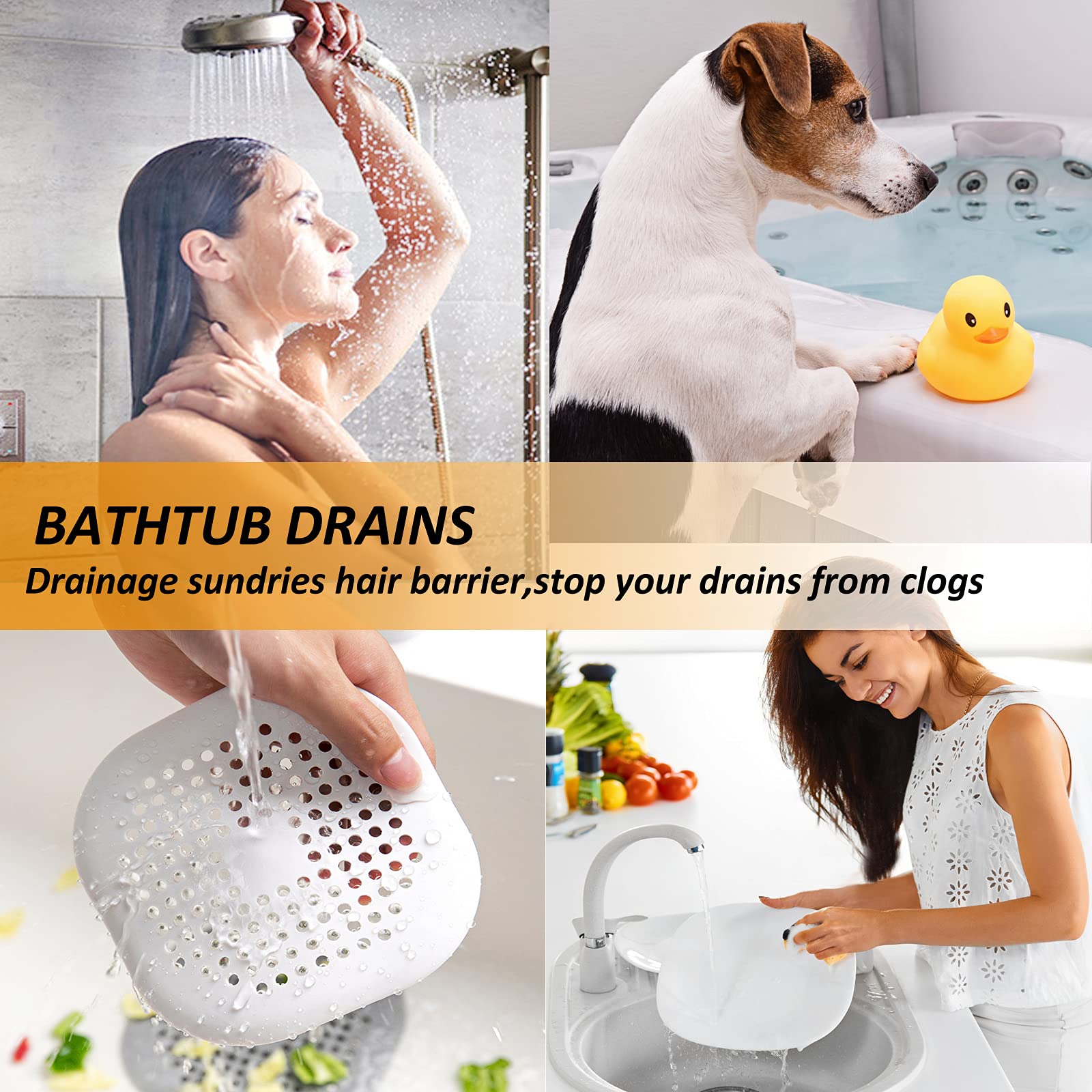 Bovinde Hair Drain Catcher,Square Cover for Shower 2 Pack (Sliver Grey) | Drainer Cover Silicone Hair Stopper with Suction Cups,Protector Accessories,Easy to Install Suit for Bathroom,Bathtub,Sink