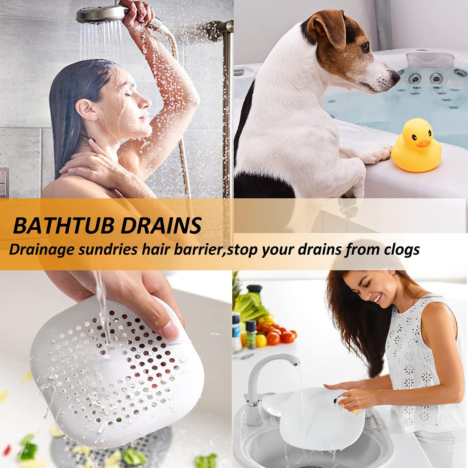 Bovinde Hair Drain Catcher,Square Cover for Shower 2 Pack (Sliver Grey) | Drainer Cover Silicone Hair Stopper with Suction Cups,Protector Accessories,Easy to Install Suit for Bathroom,Bathtub,Sink