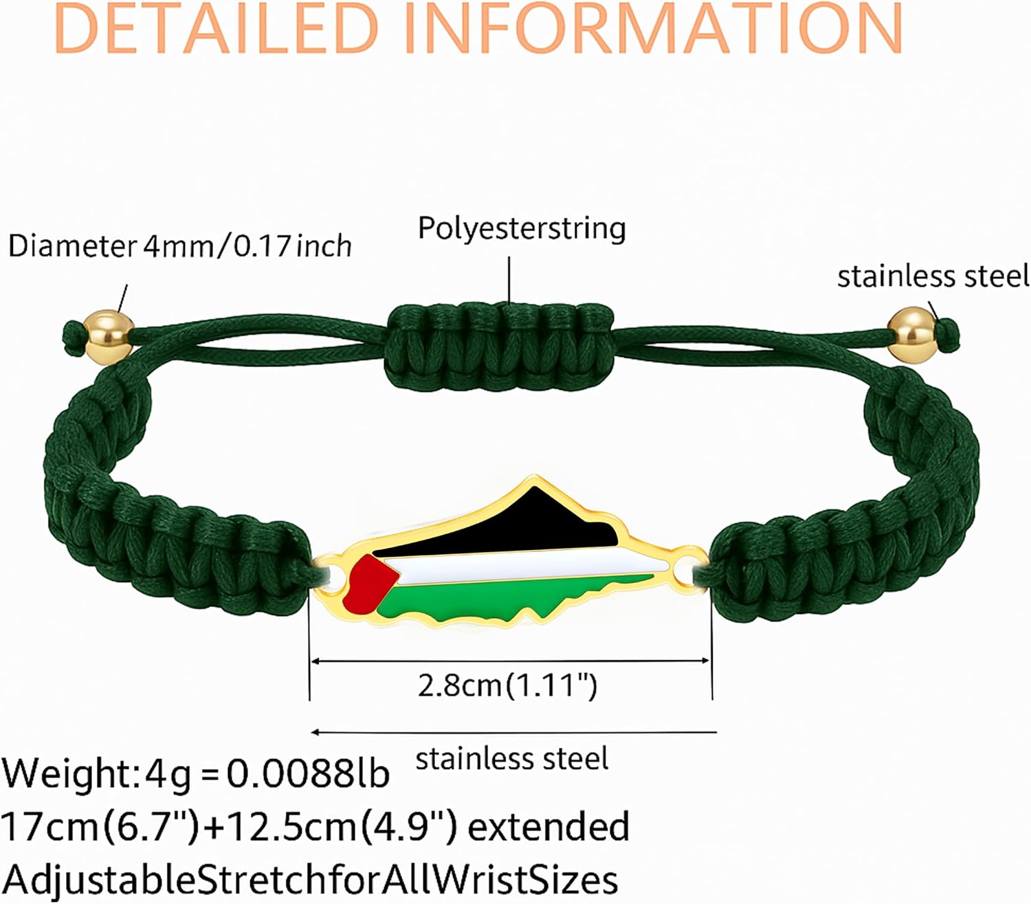 Palestina-kaartarmband, handgemaakte, verstelbare sieraden van touw, Midden-Oosters geloofsgeschenk voor mannen en vrouwen, unisex culturele armband YA5882