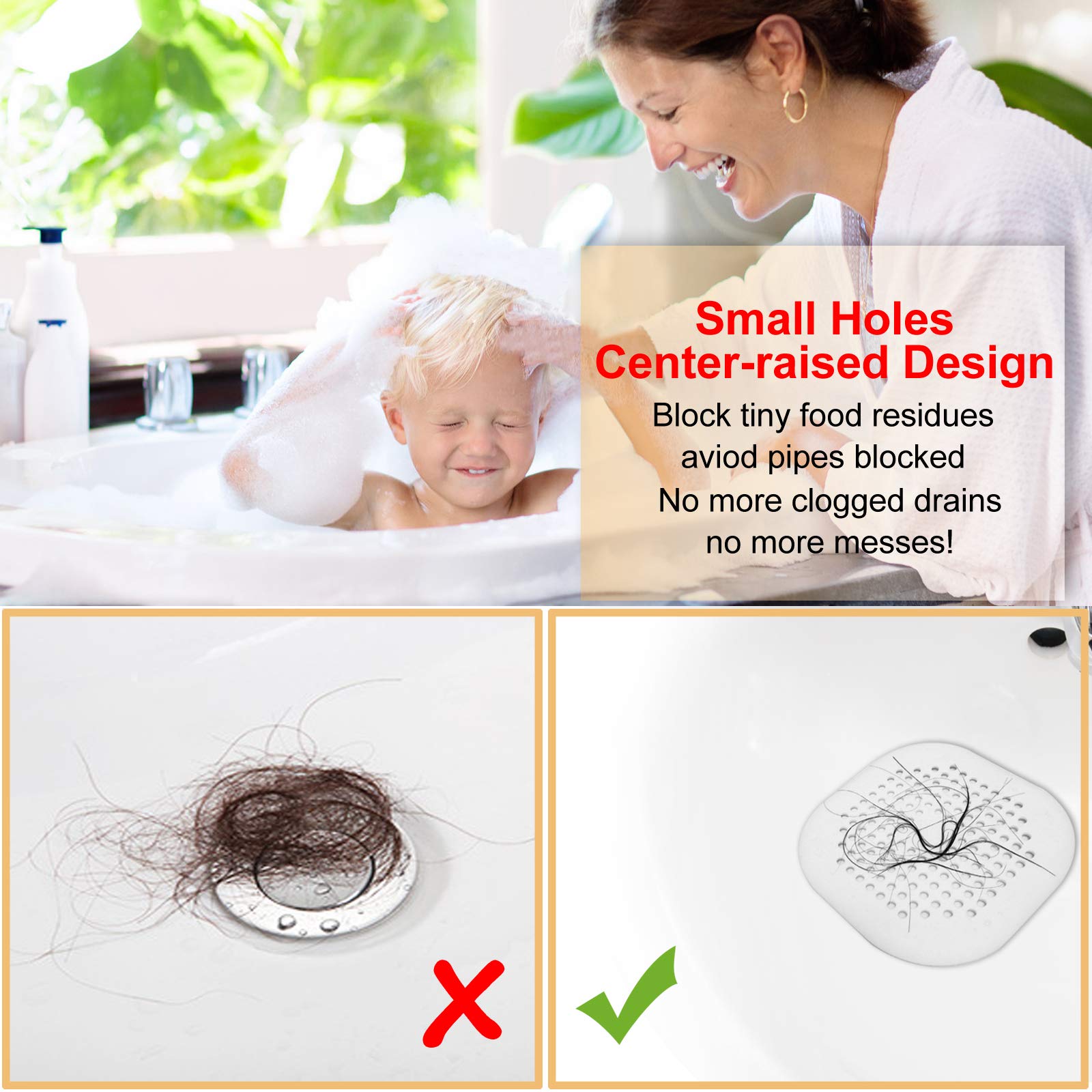 Bovinde Hair Drain Catcher,Square Cover for Shower 2 Pack (Sliver Grey) | Drainer Cover Silicone Hair Stopper with Suction Cups,Protector Accessories,Easy to Install Suit for Bathroom,Bathtub,Sink