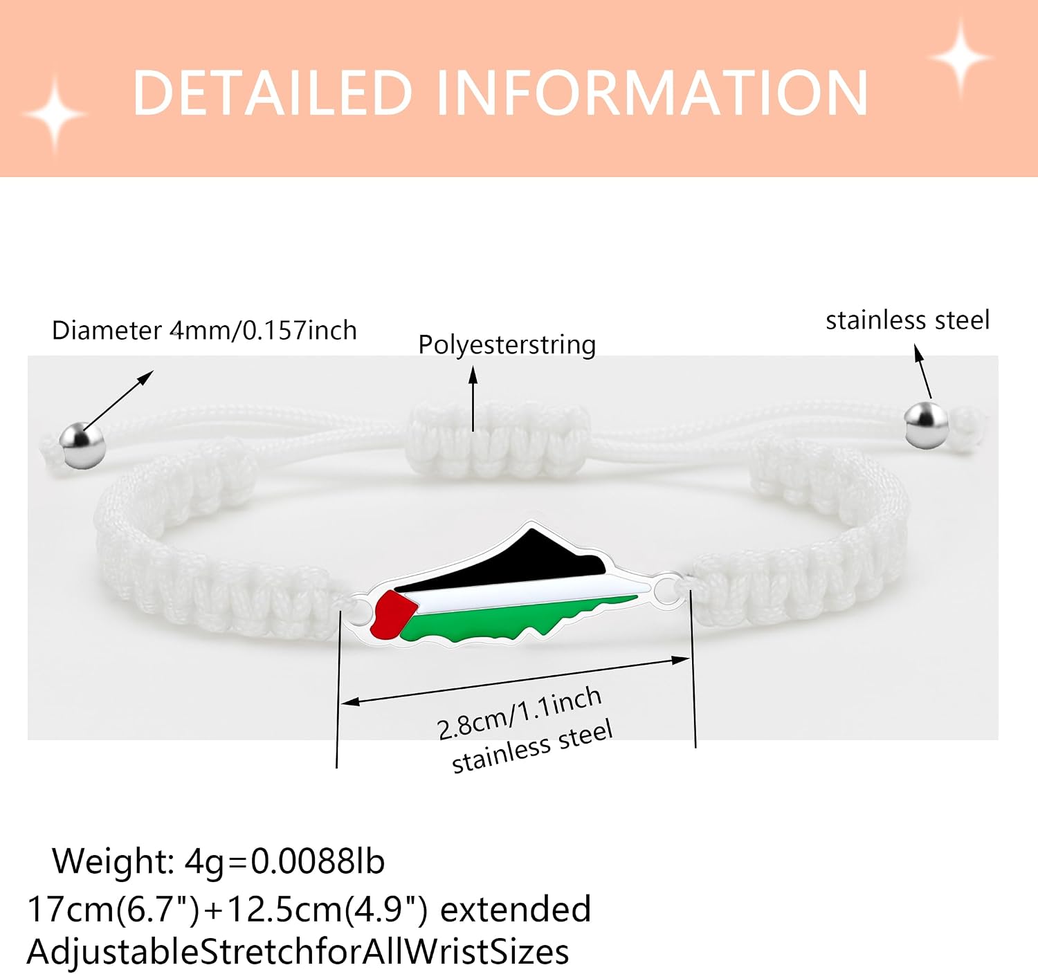 Palestina-kaartarmband, handgemaakte, verstelbare sieraden van touw, Midden-Oosters geloofsgeschenk voor mannen en vrouwen, unisex culturele armband YA5882