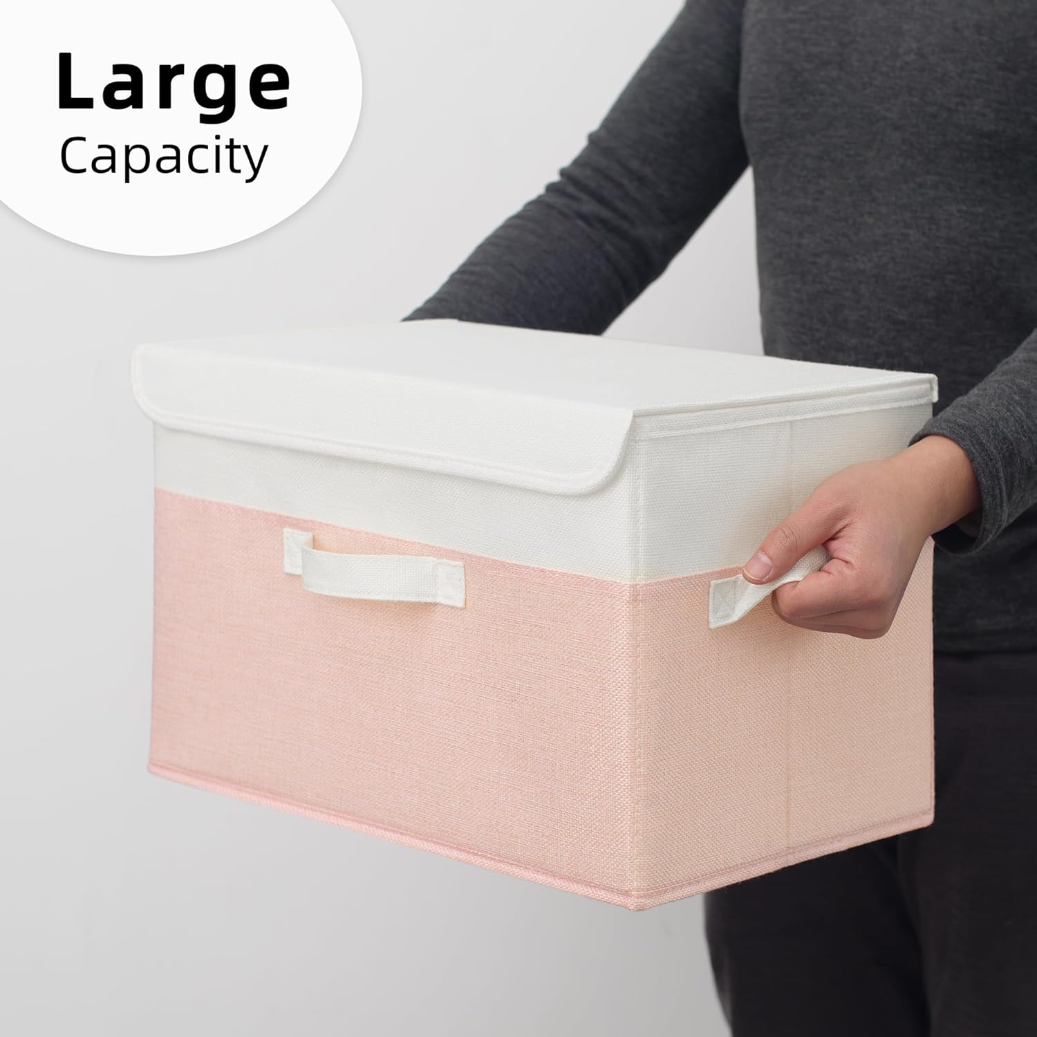 GRANNY SAYS Opbergboxen met Deksel, Pak van 2 Stoffen Opbergdozen met Deksels, Opbergbakken met Deksel, Kledingkast Organizer Opbergen en Organiseren, Opvouwbare Opbergdoos voor Kleding - Wit&Grijs