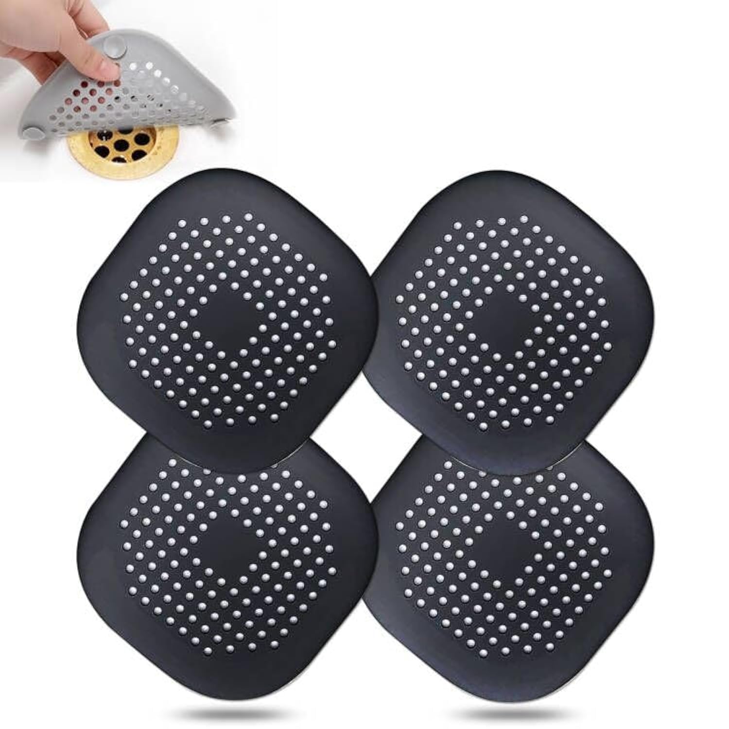 Bovinde Hair Drain Catcher,Square Cover for Shower 2 Pack (Sliver Grey) | Drainer Cover Silicone Hair Stopper with Suction Cups,Protector Accessories,Easy to Install Suit for Bathroom,Bathtub,Sink