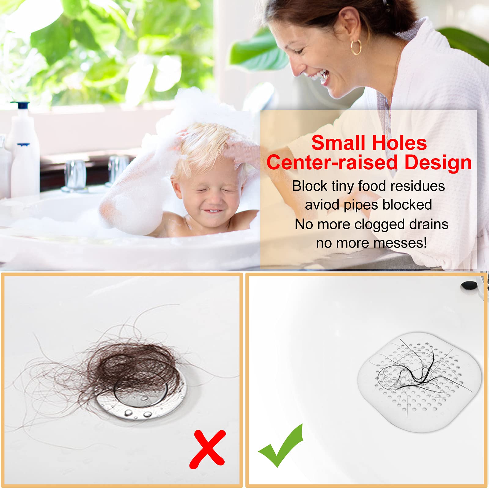 Bovinde Hair Drain Catcher,Square Cover for Shower 2 Pack (Sliver Grey) | Drainer Cover Silicone Hair Stopper with Suction Cups,Protector Accessories,Easy to Install Suit for Bathroom,Bathtub,Sink