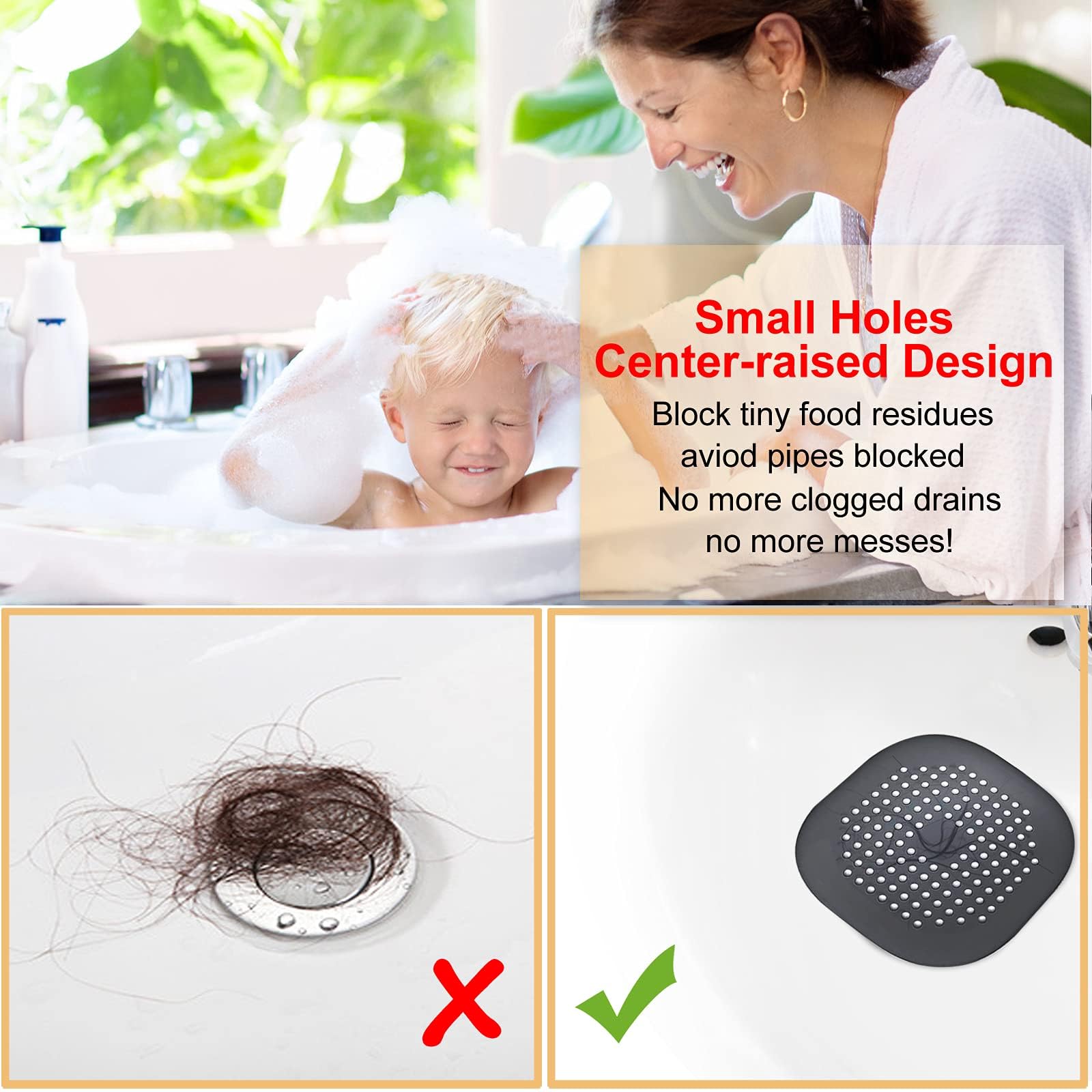 Bovinde Hair Drain Catcher,Square Cover for Shower 2 Pack (Sliver Grey) | Drainer Cover Silicone Hair Stopper with Suction Cups,Protector Accessories,Easy to Install Suit for Bathroom,Bathtub,Sink