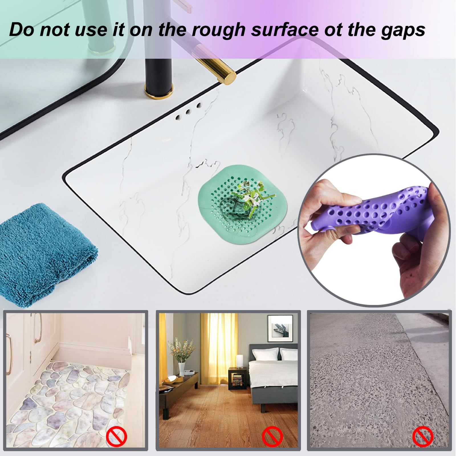 Bovinde Hair Drain Catcher,Square Cover for Shower 2 Pack (Sliver Grey) | Drainer Cover Silicone Hair Stopper with Suction Cups,Protector Accessories,Easy to Install Suit for Bathroom,Bathtub,Sink