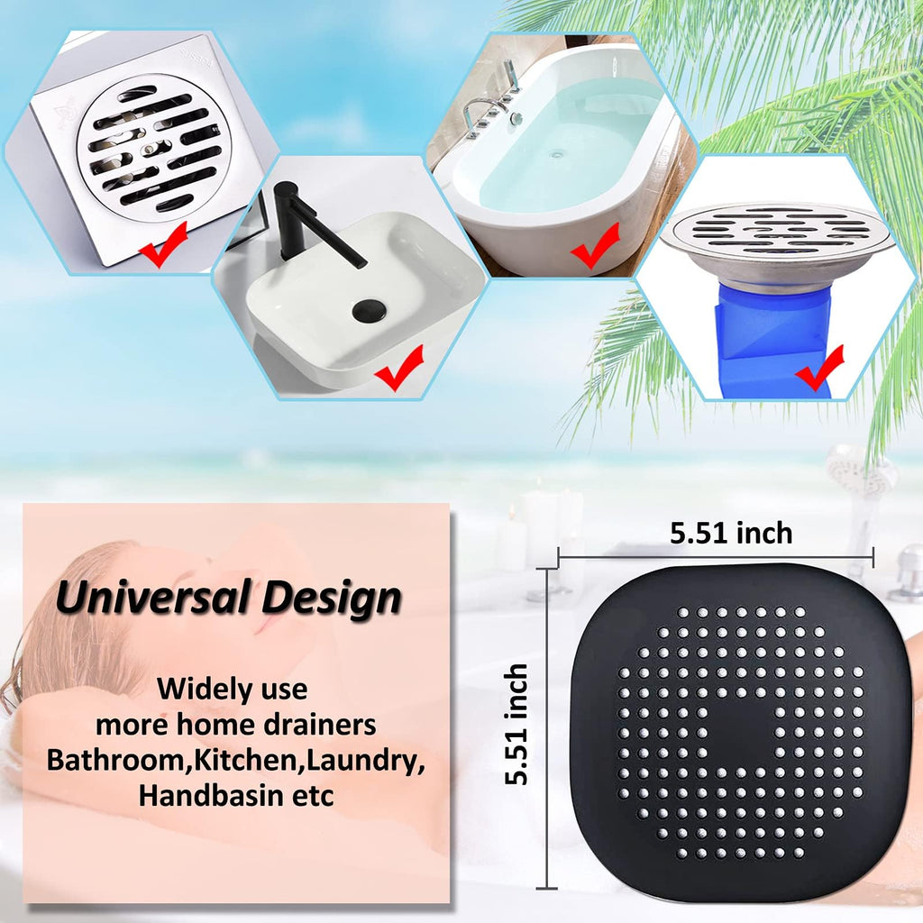 Bovinde Hair Drain Catcher,Square Cover for Shower 2 Pack (Sliver Grey) | Drainer Cover Silicone Hair Stopper with Suction Cups,Protector Accessories,Easy to Install Suit for Bathroom,Bathtub,Sink