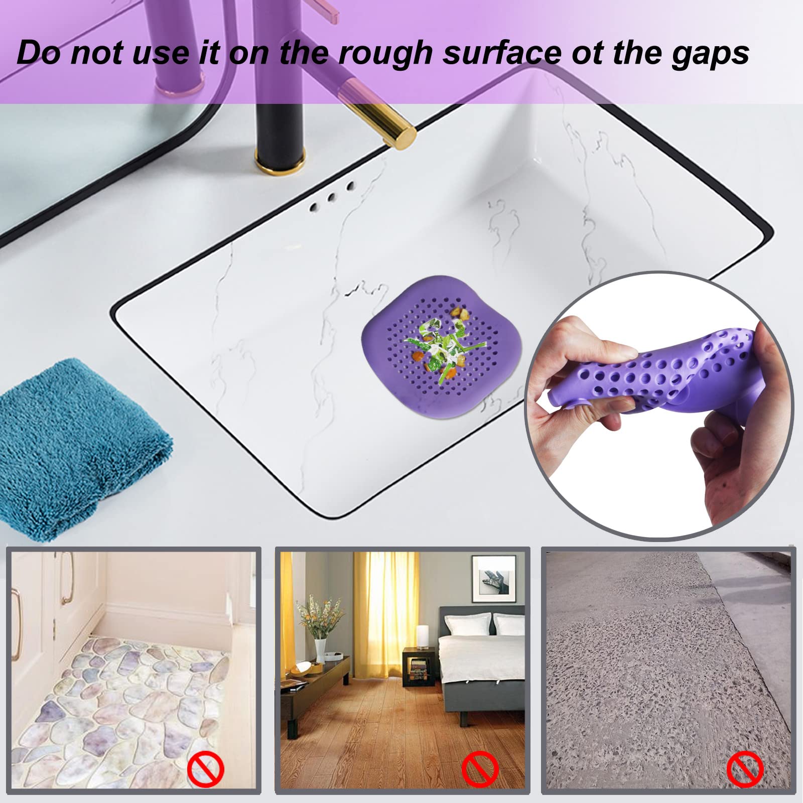 Bovinde Hair Drain Catcher,Square Cover for Shower 2 Pack (Sliver Grey) | Drainer Cover Silicone Hair Stopper with Suction Cups,Protector Accessories,Easy to Install Suit for Bathroom,Bathtub,Sink