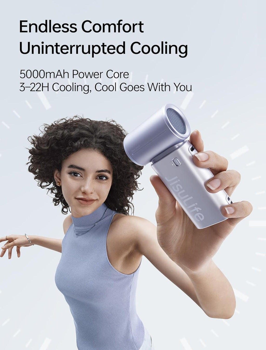 JISULIFE Life9S Handventilator, Turbo Power, tot 22 uur looptijd, 5000 mAh accu, 5-speed wind, mini-zakformaat, draagbare ventilator voor reizen, concerten, zwart