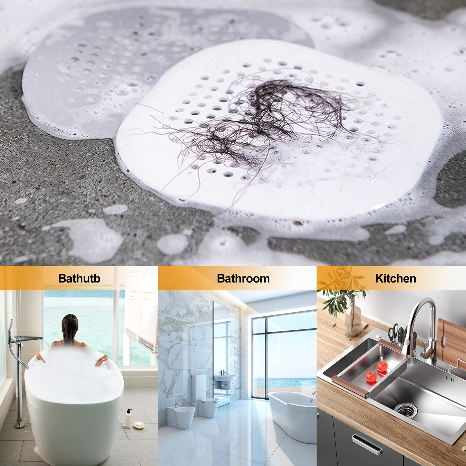 Bovinde Hair Drain Catcher,Square Cover for Shower 2 Pack (Sliver Grey) | Drainer Cover Silicone Hair Stopper with Suction Cups,Protector Accessories,Easy to Install Suit for Bathroom,Bathtub,Sink