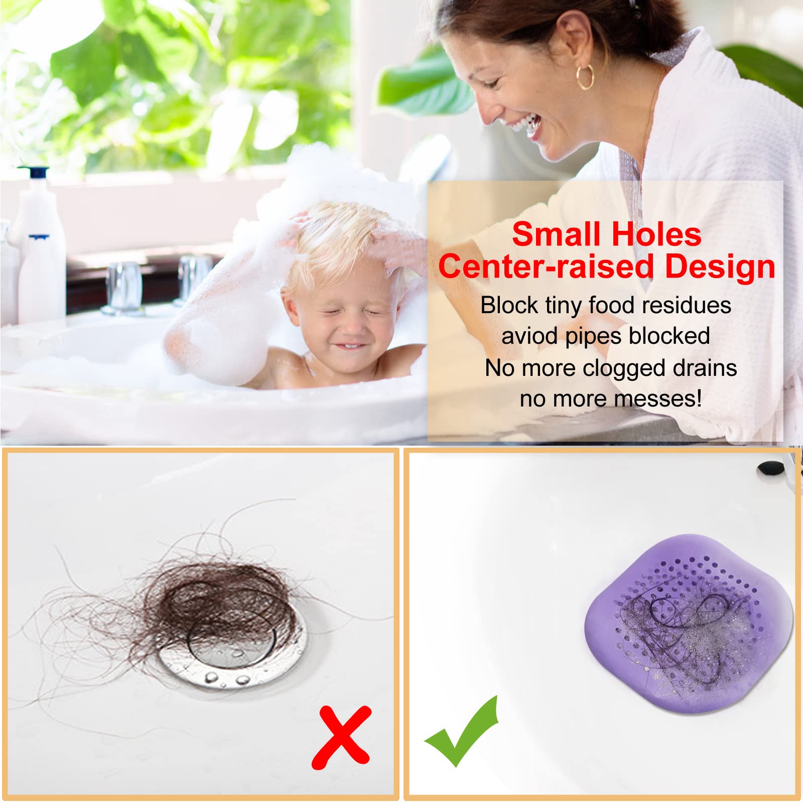 Bovinde Hair Drain Catcher,Square Cover for Shower 2 Pack (Sliver Grey) | Drainer Cover Silicone Hair Stopper with Suction Cups,Protector Accessories,Easy to Install Suit for Bathroom,Bathtub,Sink