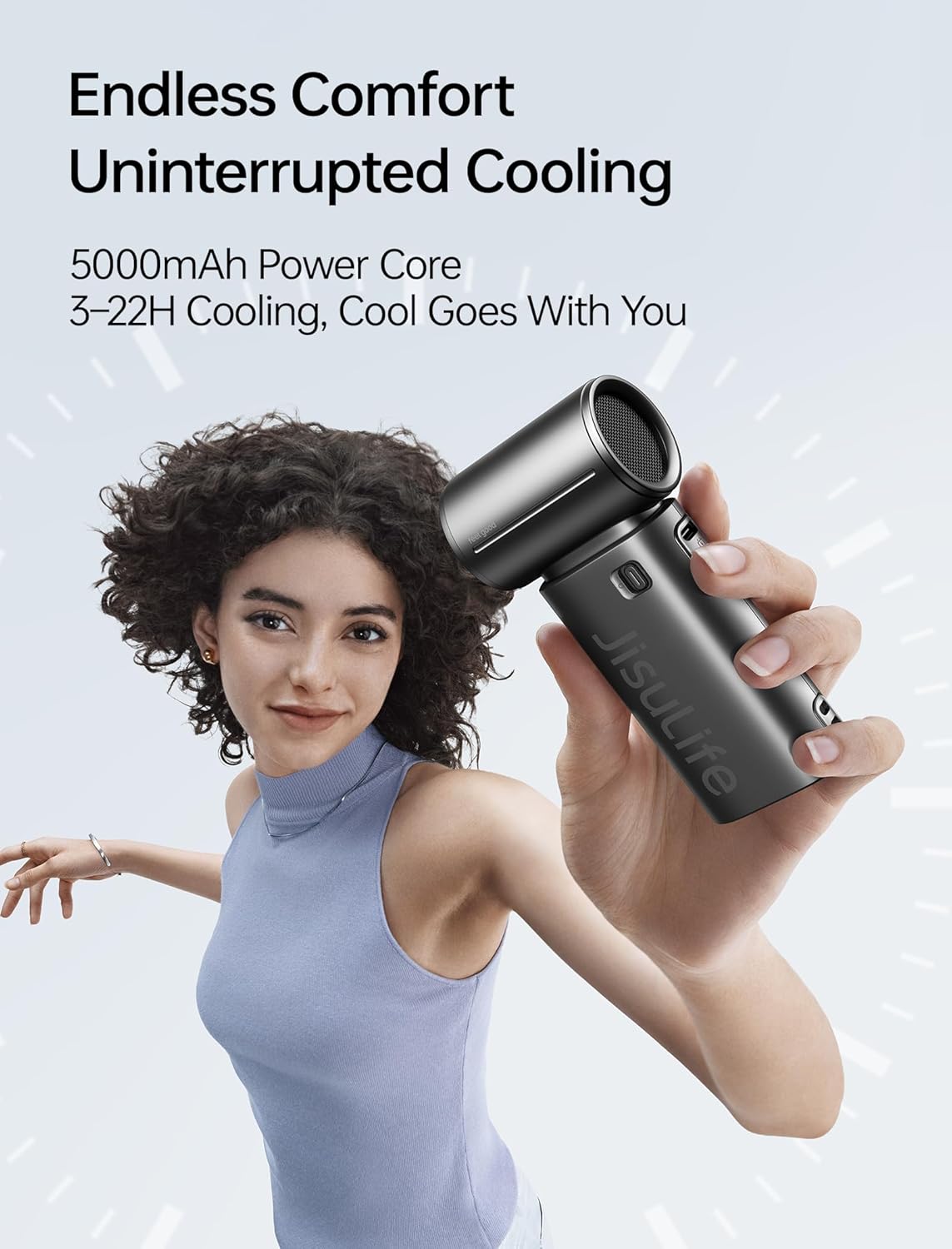 JISULIFE Life9S Handventilator, Turbo Power, tot 22 uur looptijd, 5000 mAh accu, 5-speed wind, mini-zakformaat, draagbare ventilator voor reizen, concerten, zwart