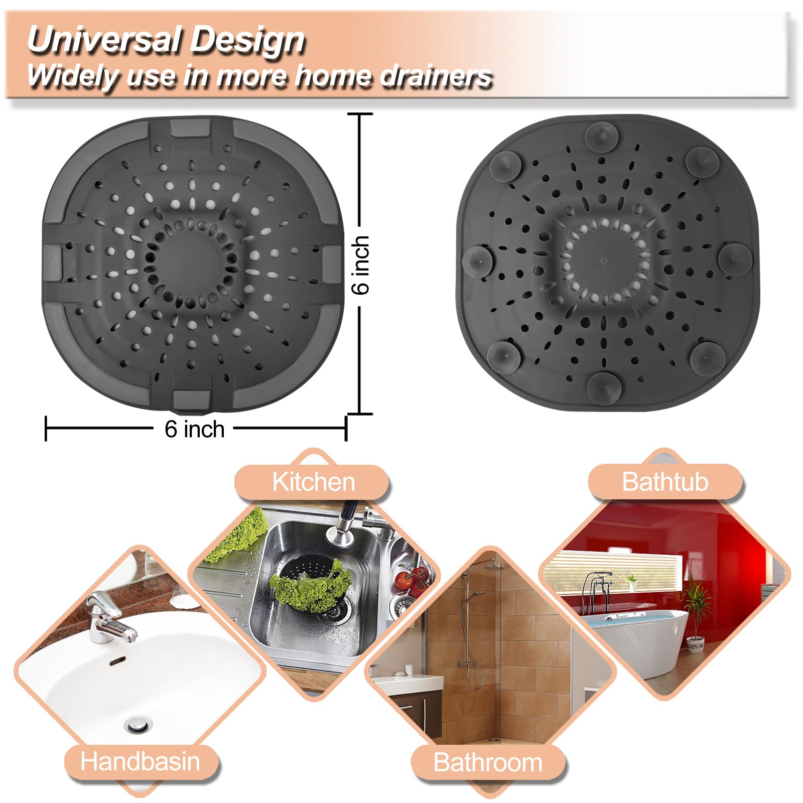 Bovinde Hair Drain Catcher,Square Cover for Shower 2 Pack (Sliver Grey) | Drainer Cover Silicone Hair Stopper with Suction Cups,Protector Accessories,Easy to Install Suit for Bathroom,Bathtub,Sink