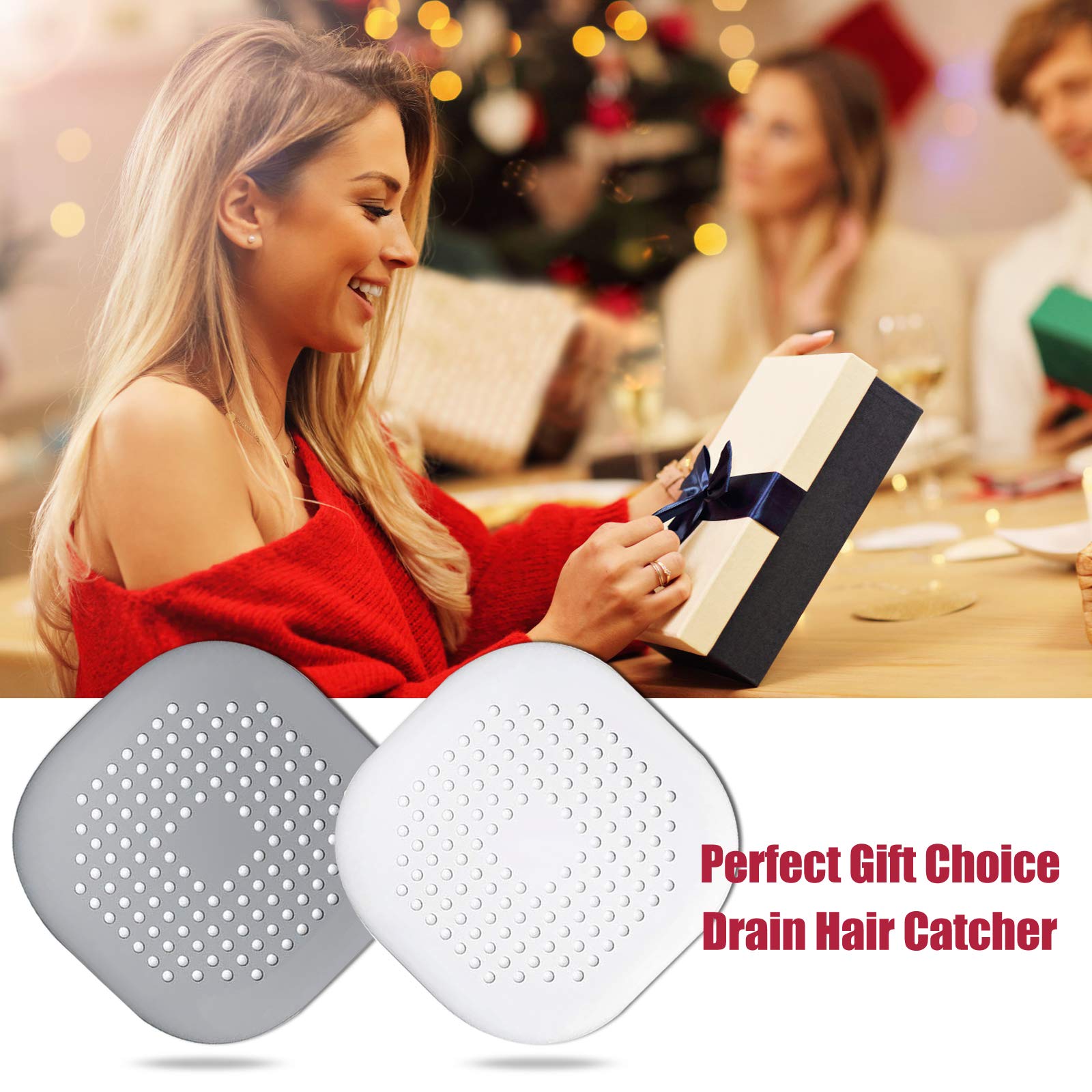 Bovinde Hair Drain Catcher,Square Cover for Shower 2 Pack (Sliver Grey) | Drainer Cover Silicone Hair Stopper with Suction Cups,Protector Accessories,Easy to Install Suit for Bathroom,Bathtub,Sink