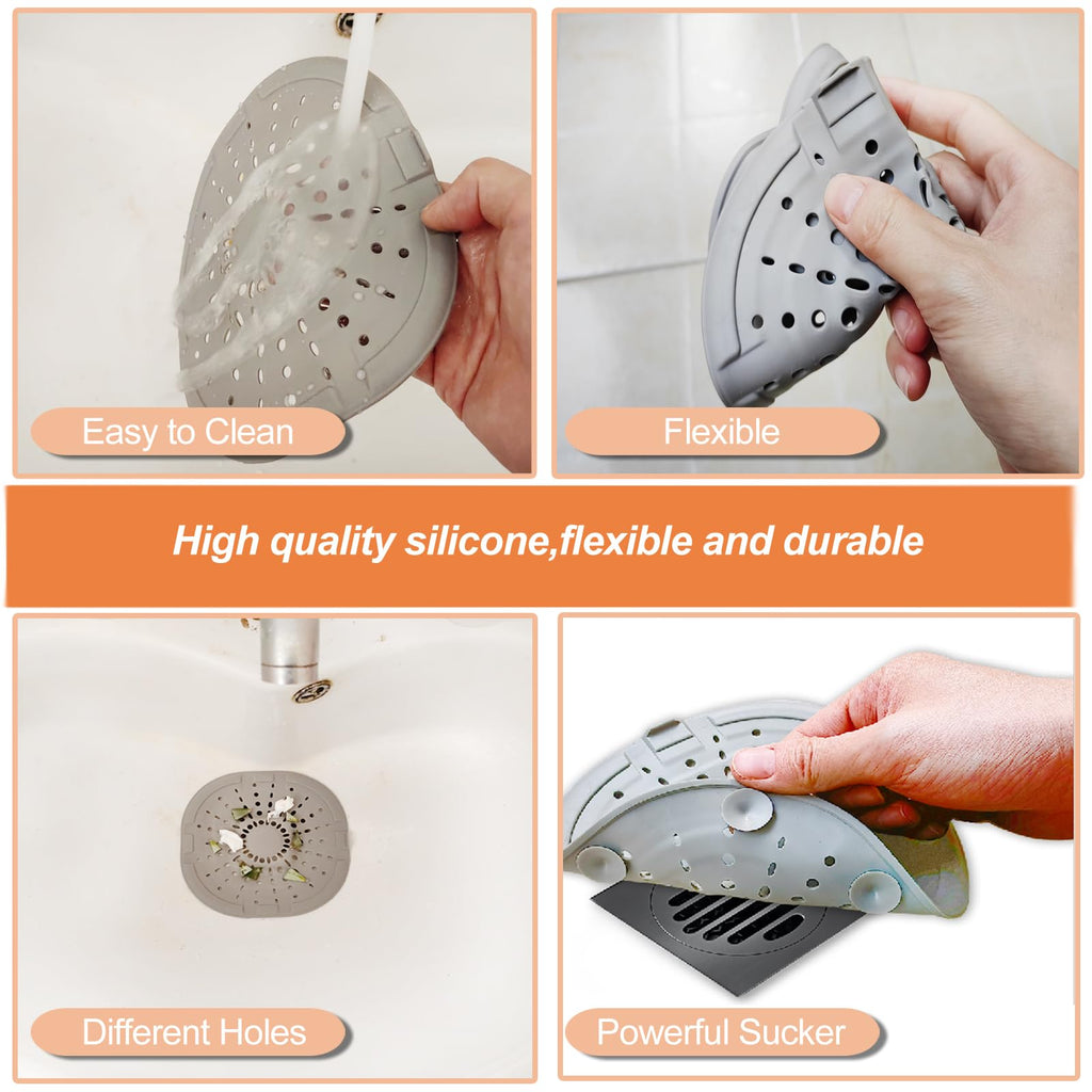 Bovinde Hair Drain Catcher,Square Cover for Shower 2 Pack (Sliver Grey) | Drainer Cover Silicone Hair Stopper with Suction Cups,Protector Accessories,Easy to Install Suit for Bathroom,Bathtub,Sink