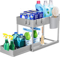 Puricon Opbergrek voor onder de gootsteen, keukenopberger, 2 niveaus, met uitschuiflade, multifunctioneel opbergrek voor badkamer, aanrecht, wasruimte, zwart